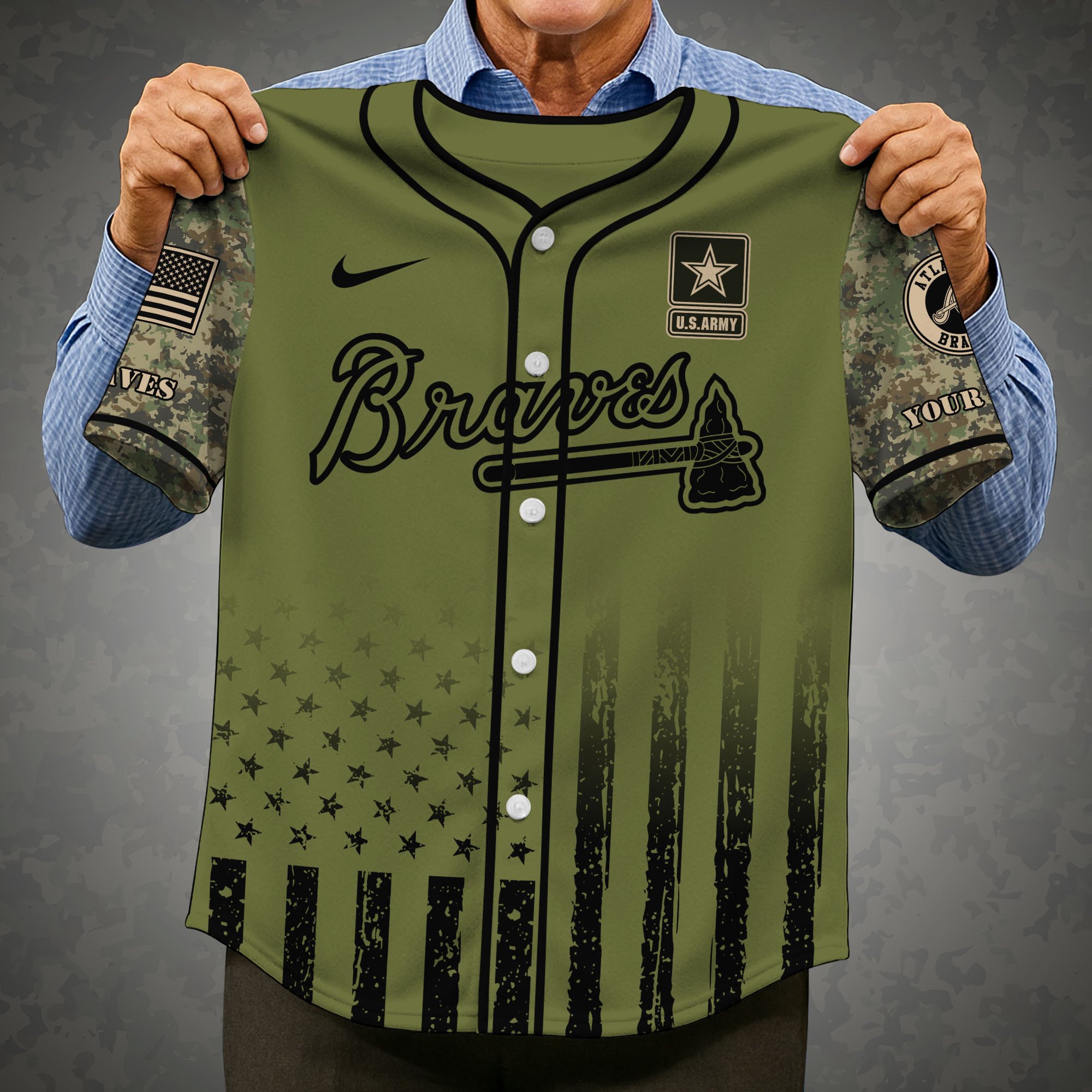 Alternative view of Atlanta Braves Baseball Shirt x US Army Military Appreciation Night Jersey Editions Limited 2025 Custom Name, Sport Shirt For Fans ETRG-05082173