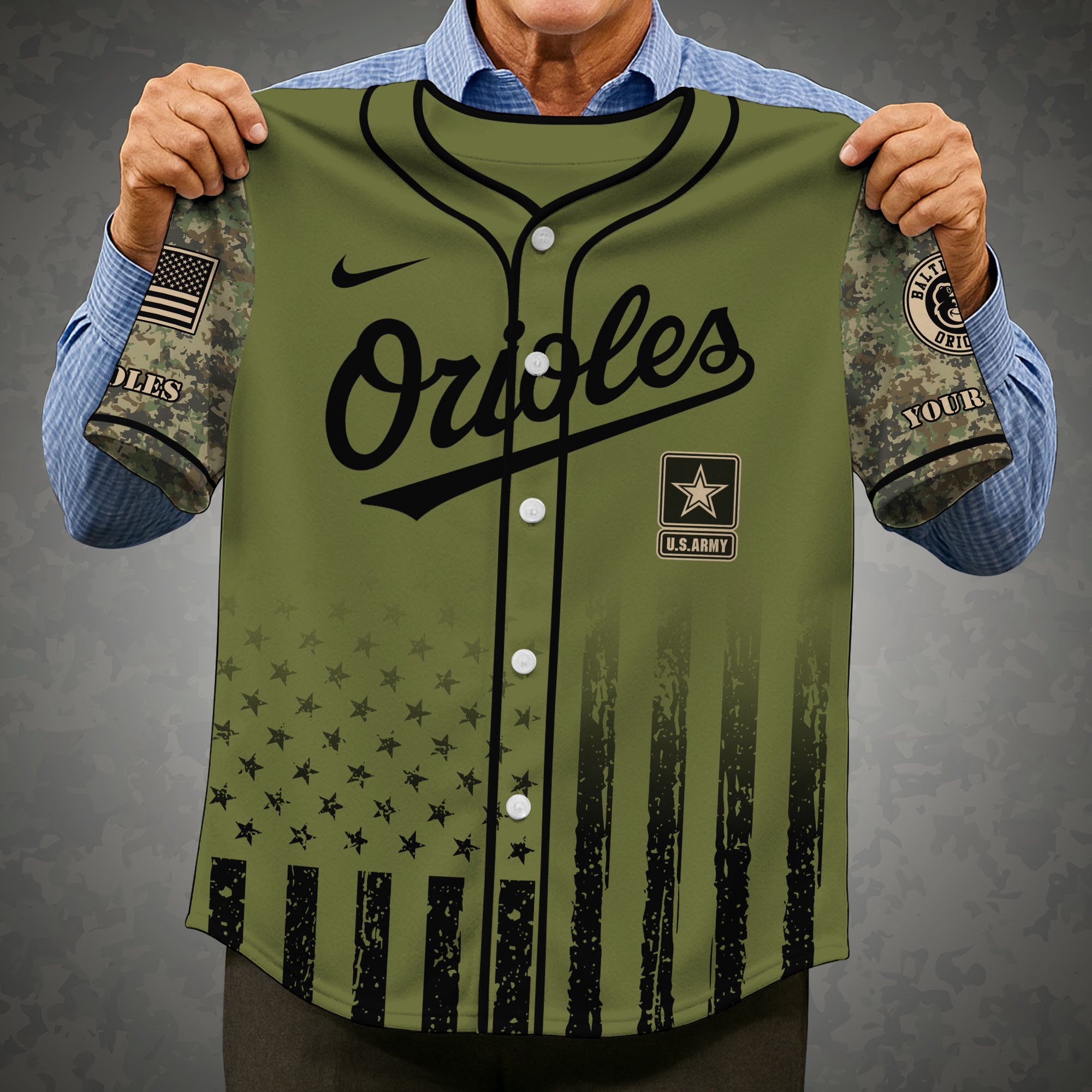 Alternative view of Baltimore Orioles Baseball Shirt x US Army Military Appreciation Night Jersey Editions Limited 2025 Custom Name, Sport Shirt For Fans ETRG-05082173