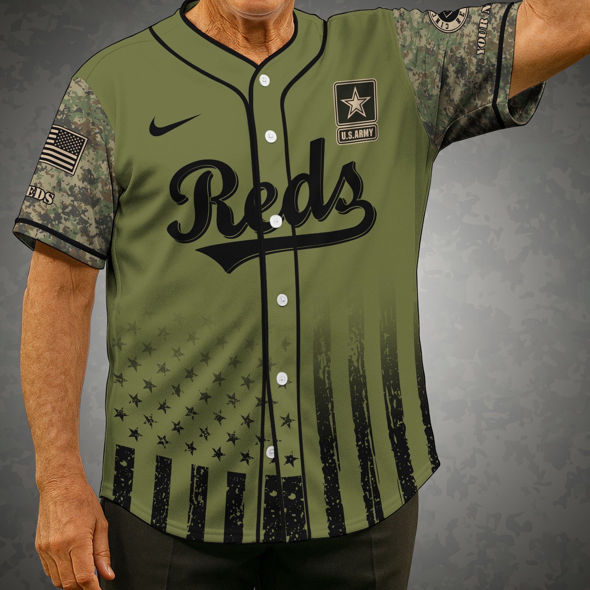 Cincinnati Reds Baseball Shirt x US Army Military Appreciation Night Jersey Editions Limited 2025 Custom Name, Sport Shirt For Fans ETRG-05082173