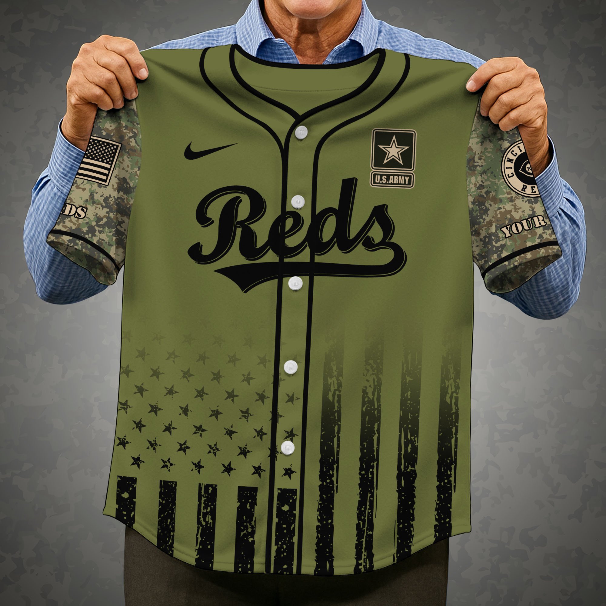 Alternative view of Cincinnati Reds Baseball Shirt x US Army Military Appreciation Night Jersey Editions Limited 2025 Custom Name, Sport Shirt For Fans ETRG-05082173