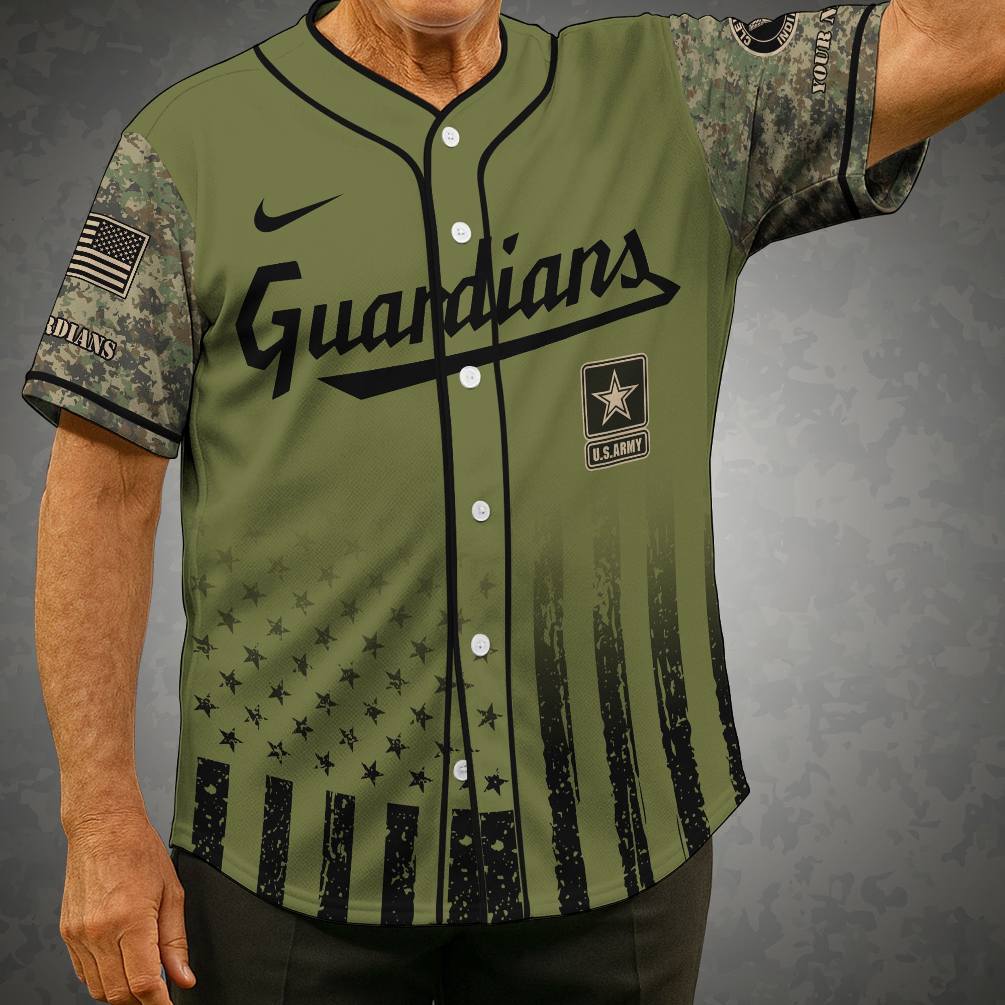 Cleveland Guardians Baseball Shirt x US Army Military Appreciation Night Jersey Editions Limited 2025 Custom Name, Sport Shirt For Fans ETRG-05082173