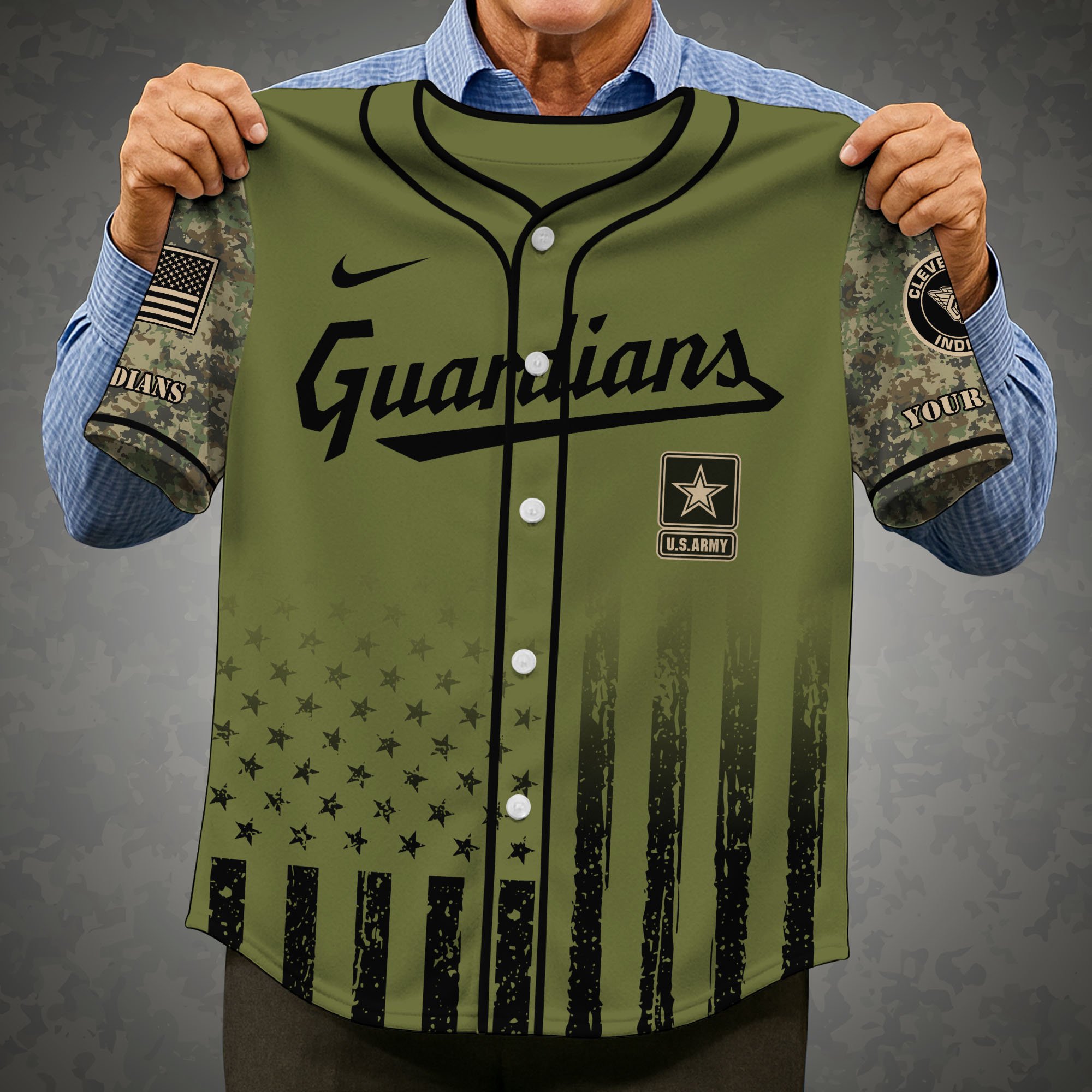 Alternative view of Cleveland Guardians Baseball Shirt x US Army Military Appreciation Night Jersey Editions Limited 2025 Custom Name, Sport Shirt For Fans ETRG-05082173