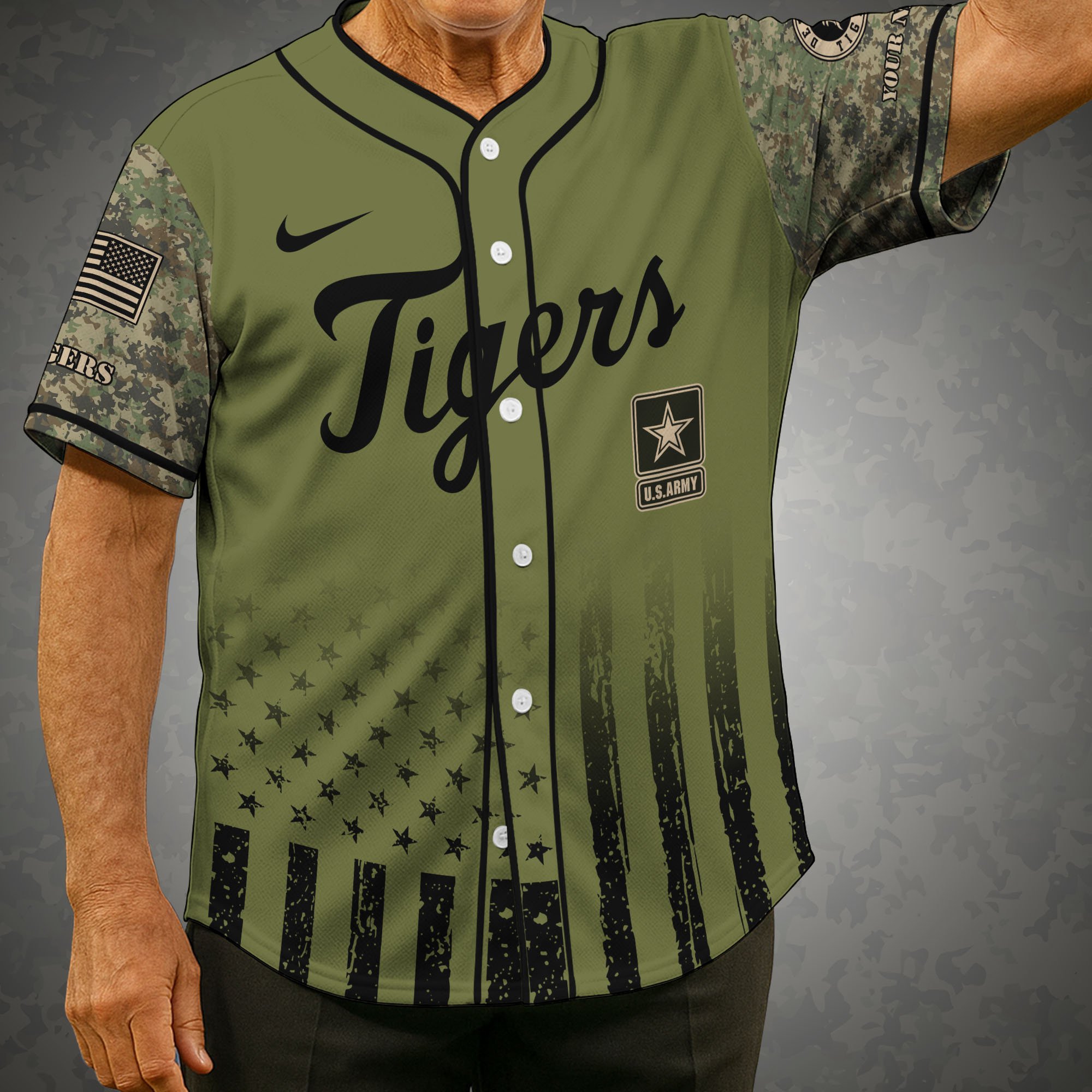 Detroit Tigers Baseball Shirt x US Army Military Appreciation Night Jersey Editions Limited 2025 Custom Name, Sport Shirt For Fans ETRG-05082173