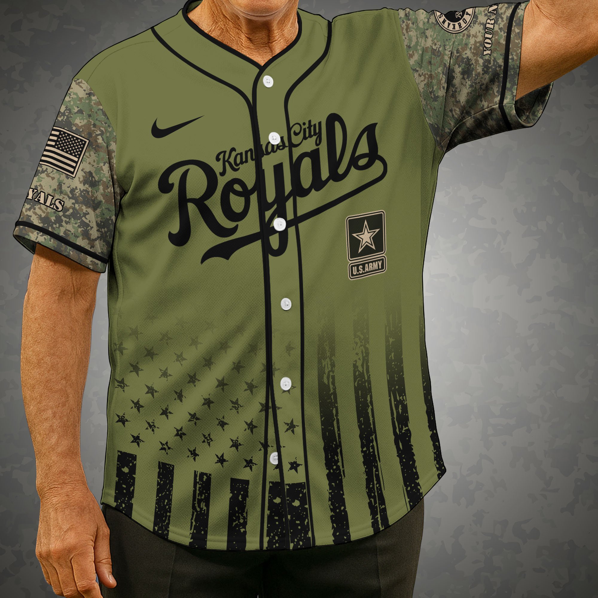 Kansas City Royals Baseball Shirt x US Army Military Appreciation Night Jersey Editions Limited 2025 Custom Name, Sport Shirt For Fans ETRG-05082173