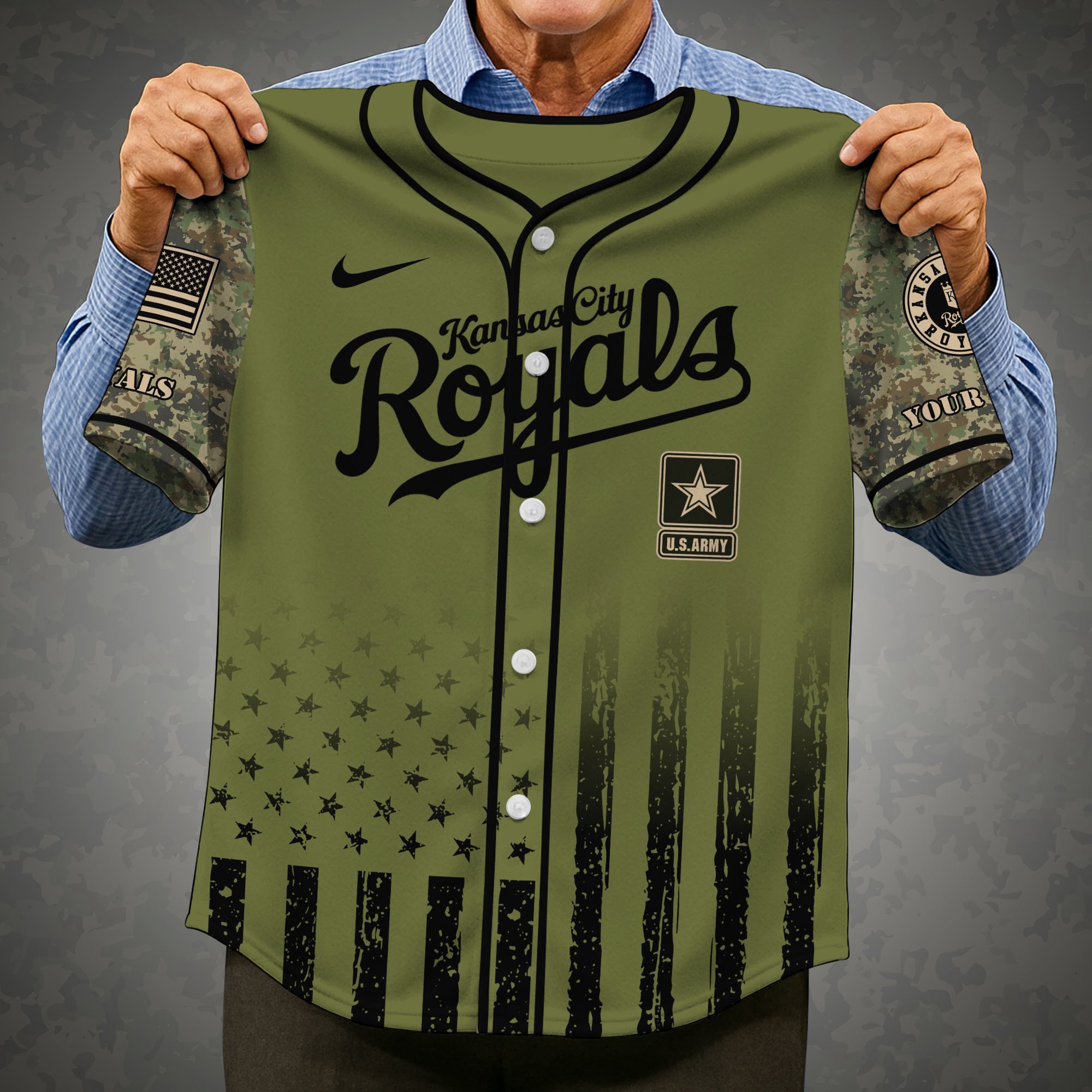 Alternative view of Kansas City Royals Baseball Shirt x US Army Military Appreciation Night Jersey Editions Limited 2025 Custom Name, Sport Shirt For Fans ETRG-05082173