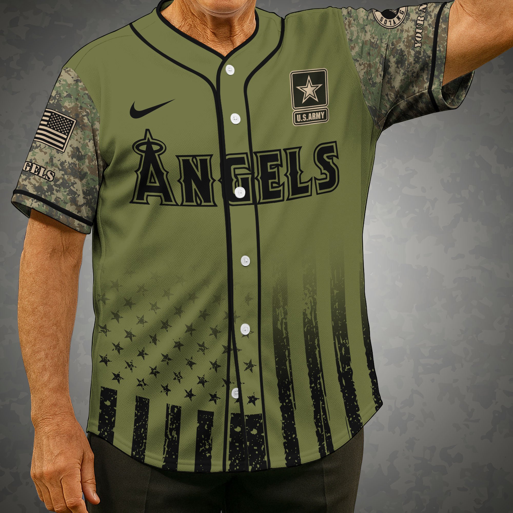 Los Angeles Angels Baseball Shirt x US Army Military Appreciation Night Jersey Editions Limited 2025 Custom Name, Sport Shirt For Fans ETRG-05082173