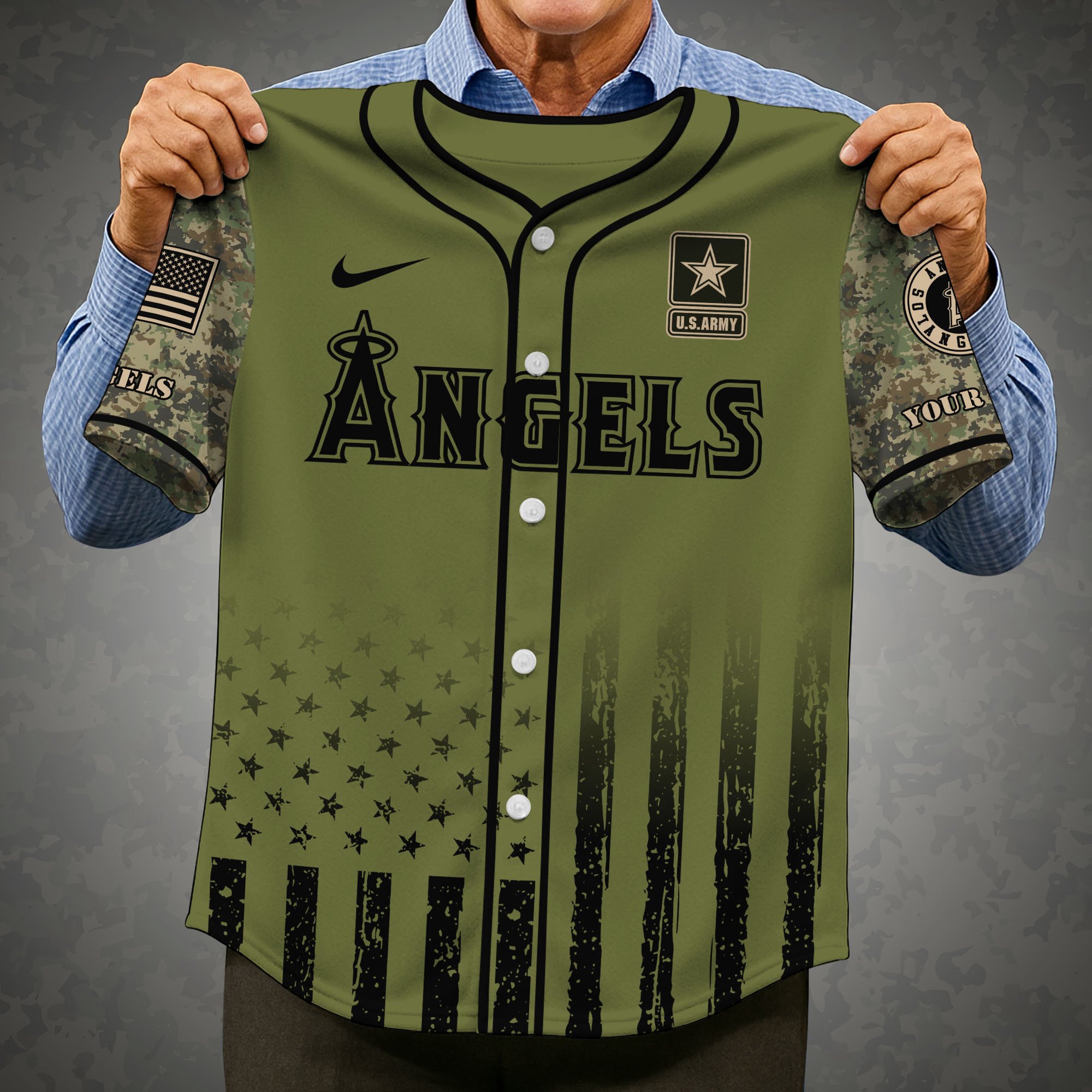 Alternative view of Los Angeles Angels Baseball Shirt x US Army Military Appreciation Night Jersey Editions Limited 2025 Custom Name, Sport Shirt For Fans ETRG-05082173