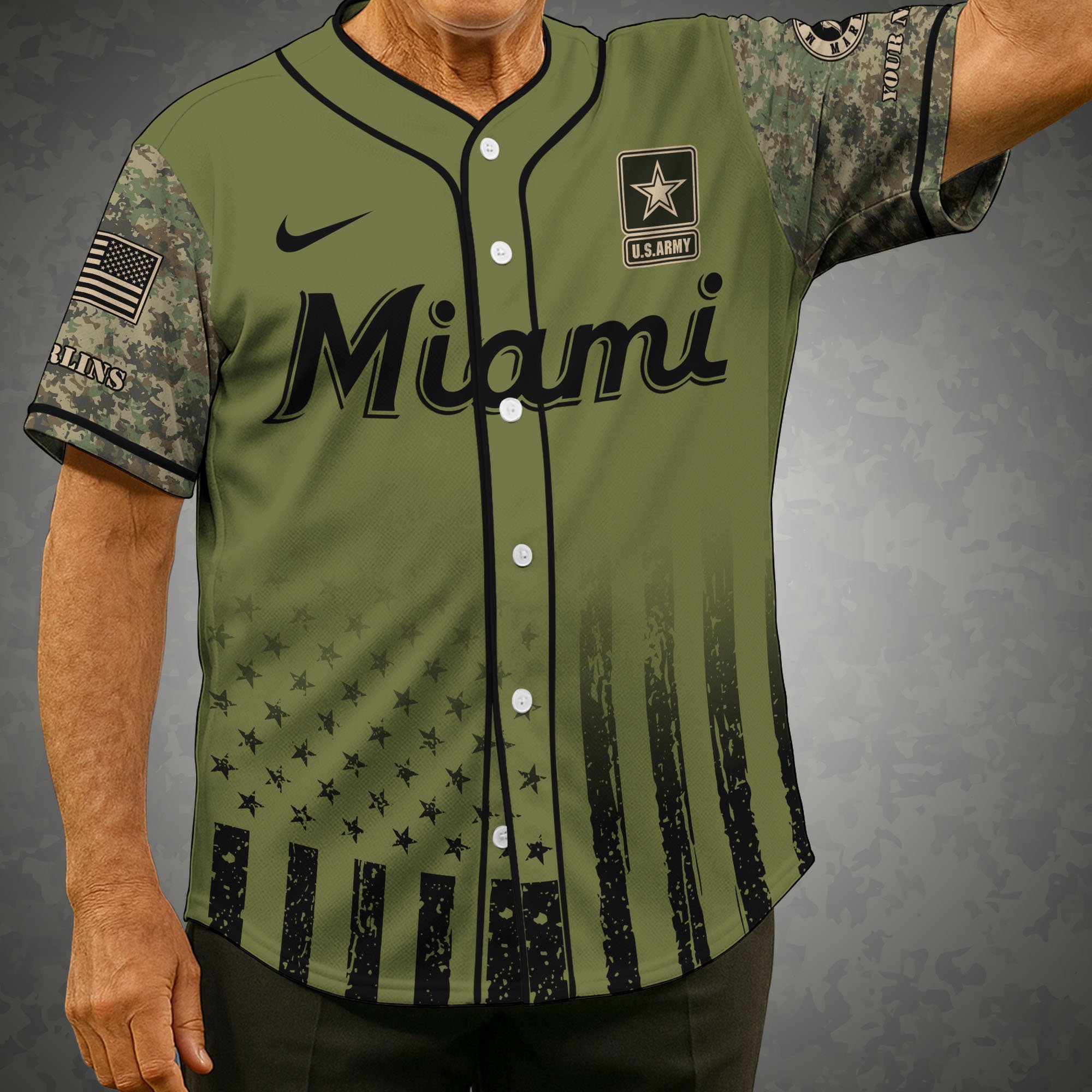 Miami Marlins Baseball Shirt x US Army Military Appreciation Night Jersey Editions Limited 2025 Custom Name, Sport Shirt For Fans ETRG-05082173
