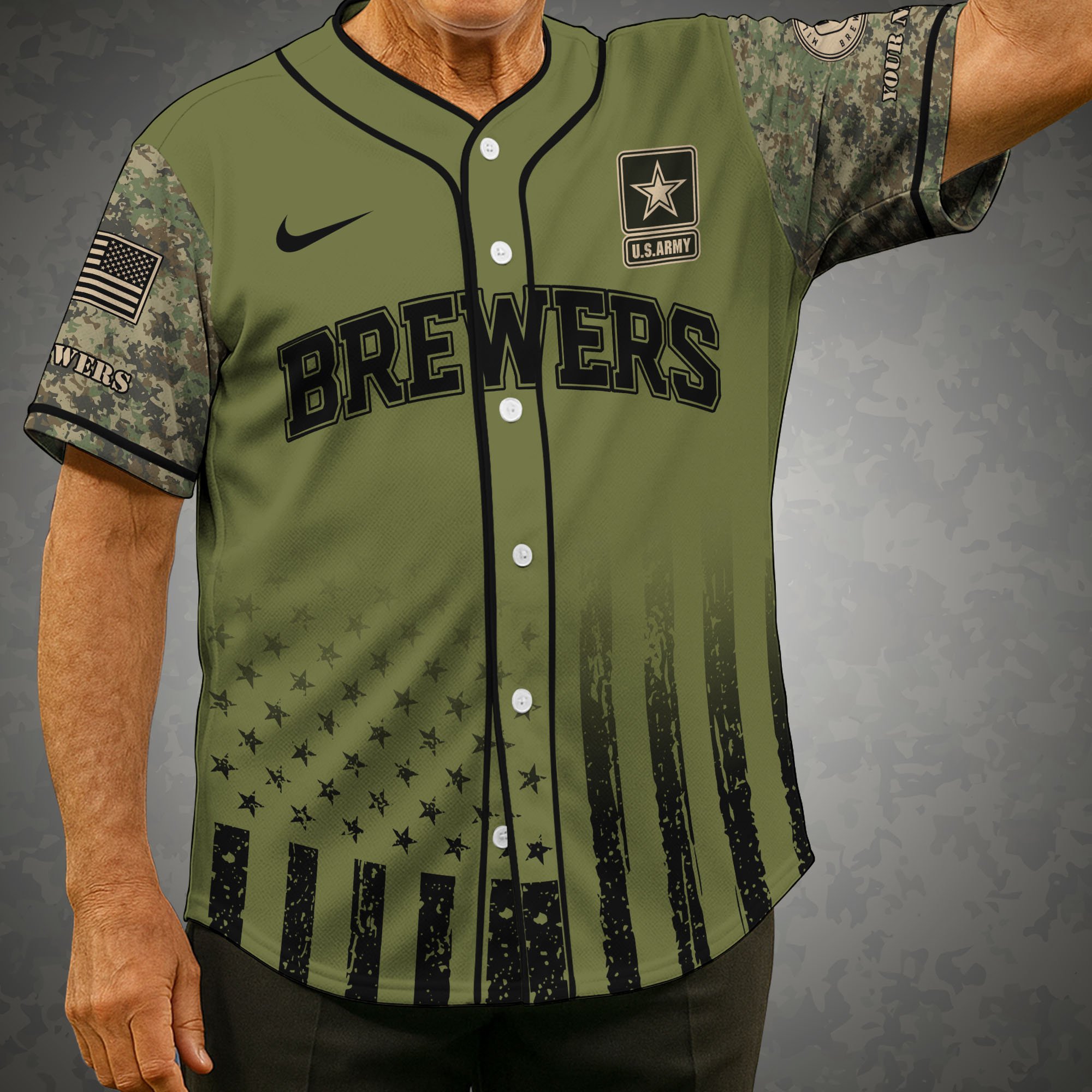Milwaukee Brewers Baseball Shirt x US Army Military Appreciation Night Jersey Editions Limited 2025 Custom Name, Sport Shirt For Fans ETRG-05082173