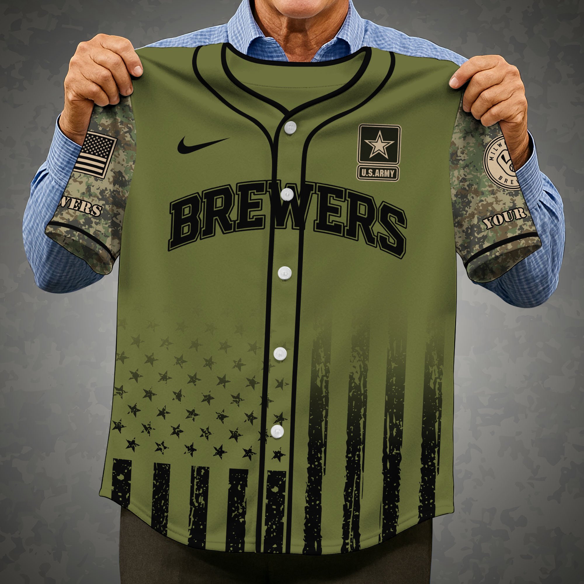 Alternative view of Milwaukee Brewers Baseball Shirt x US Army Military Appreciation Night Jersey Editions Limited 2025 Custom Name, Sport Shirt For Fans ETRG-05082173
