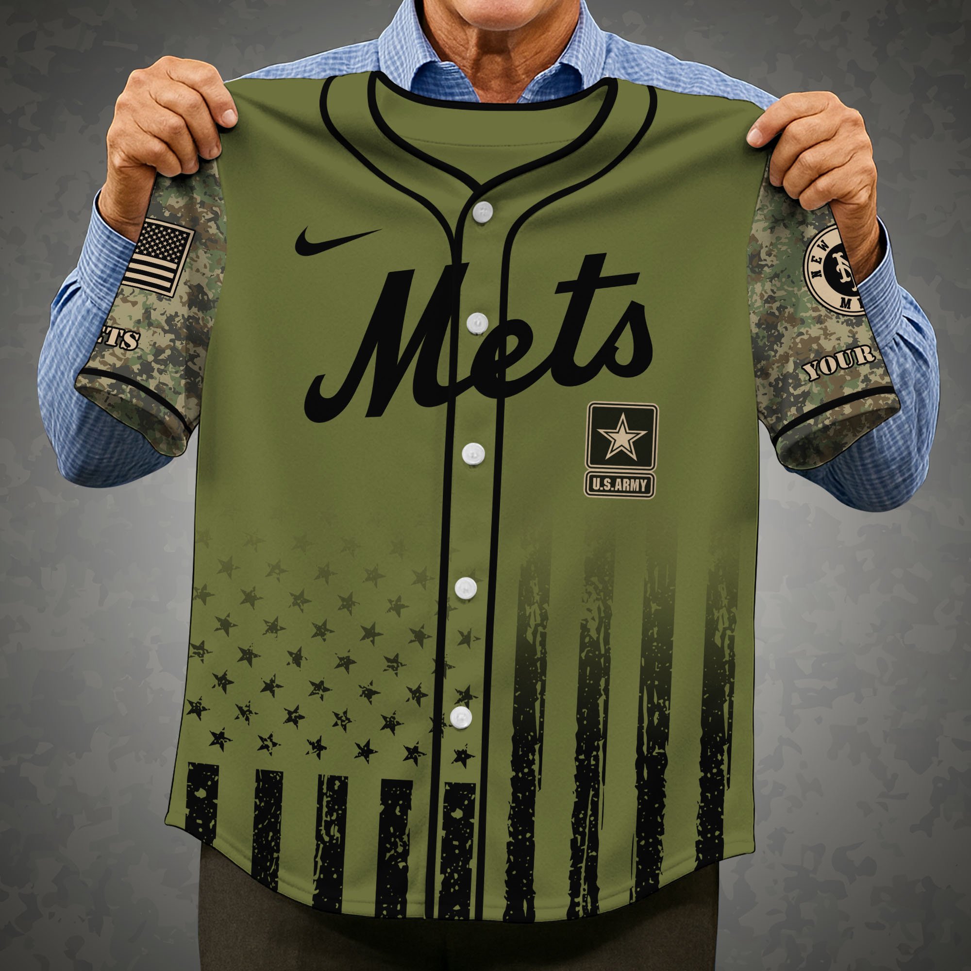Alternative view of New York Mets Baseball Shirt x US Army Military Appreciation Night Jersey Editions Limited 2025 Custom Name, Sport Shirt For Fans ETRG-05082173
