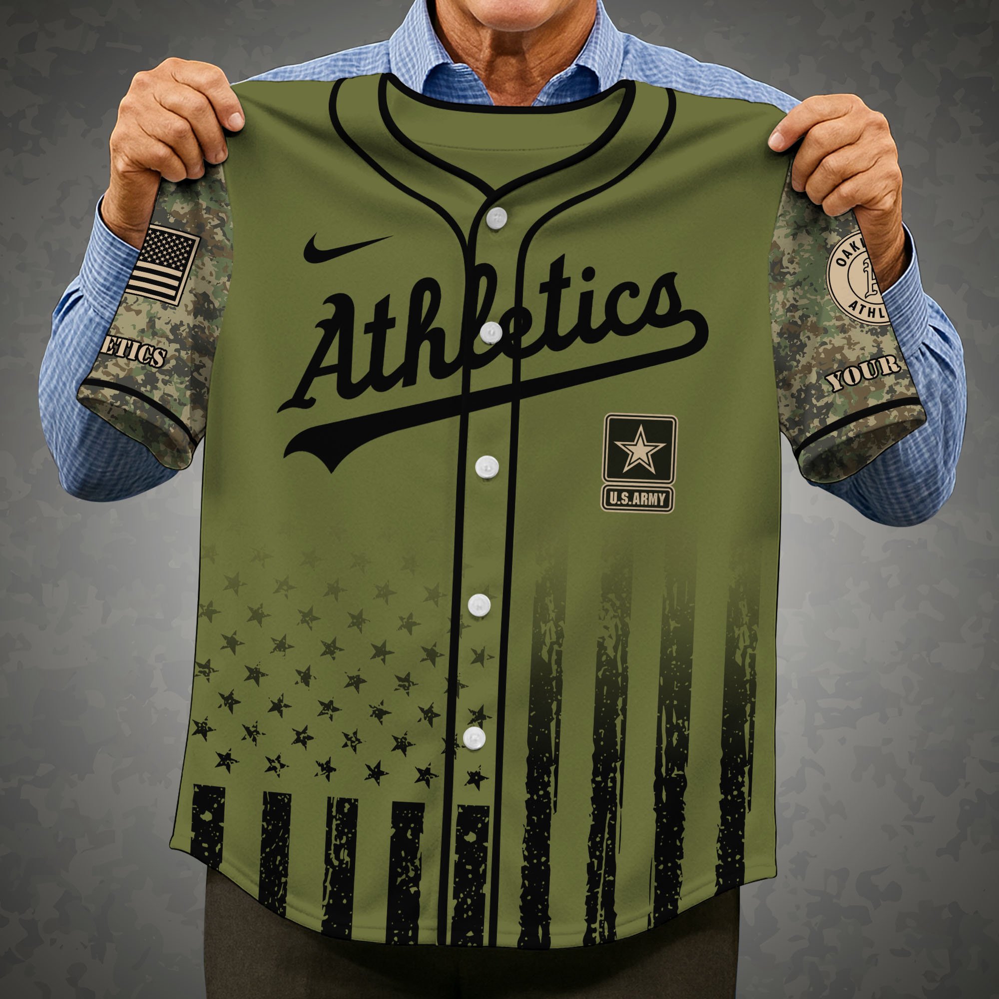 Alternative view of Oakland Athletics Baseball Shirt x US Army Military Appreciation Night Jersey Editions Limited 2025 Custom Name, Sport Shirt For Fans ETRG-05082173