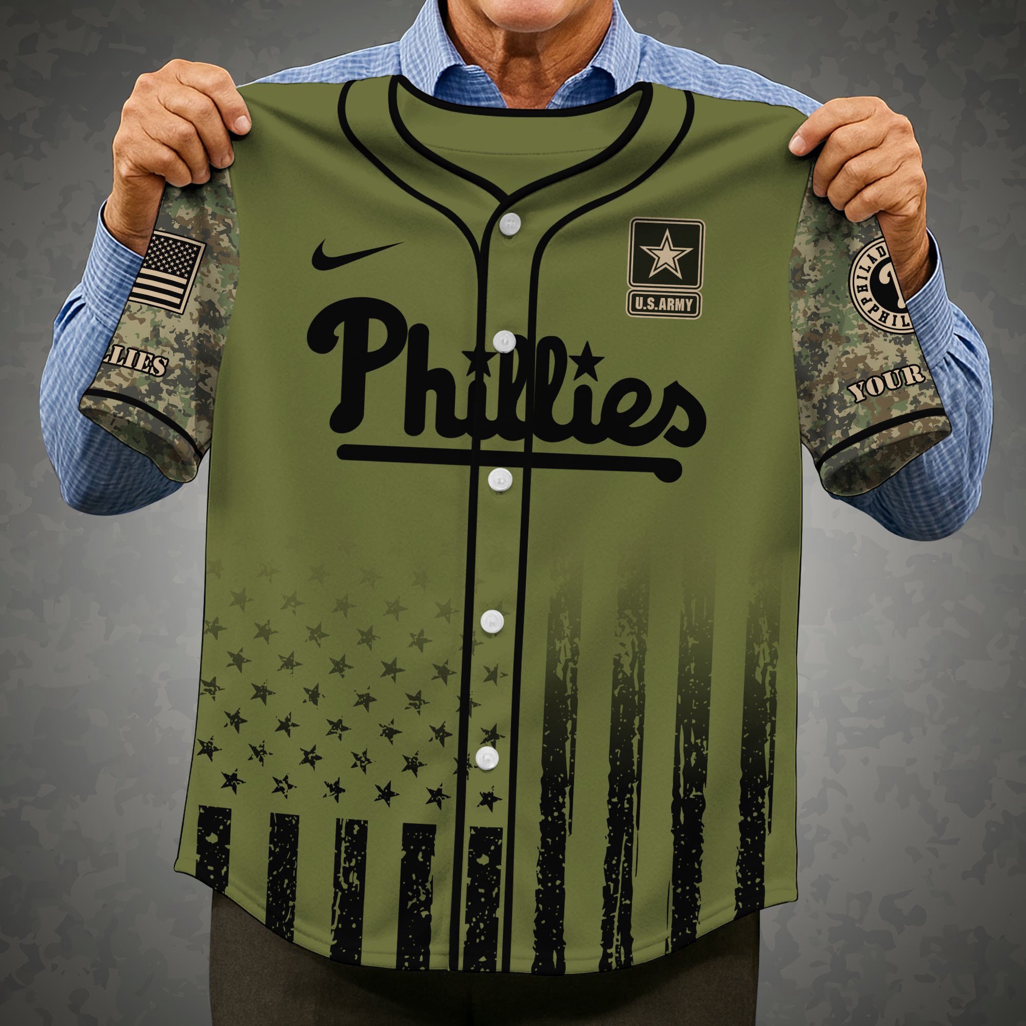 Alternative view of Philadelphia Phillies Baseball Shirt x US Army Military Appreciation Night Jersey Editions Limited 2025 Custom Name, Sport Shirt For Fans ETRG-05082173