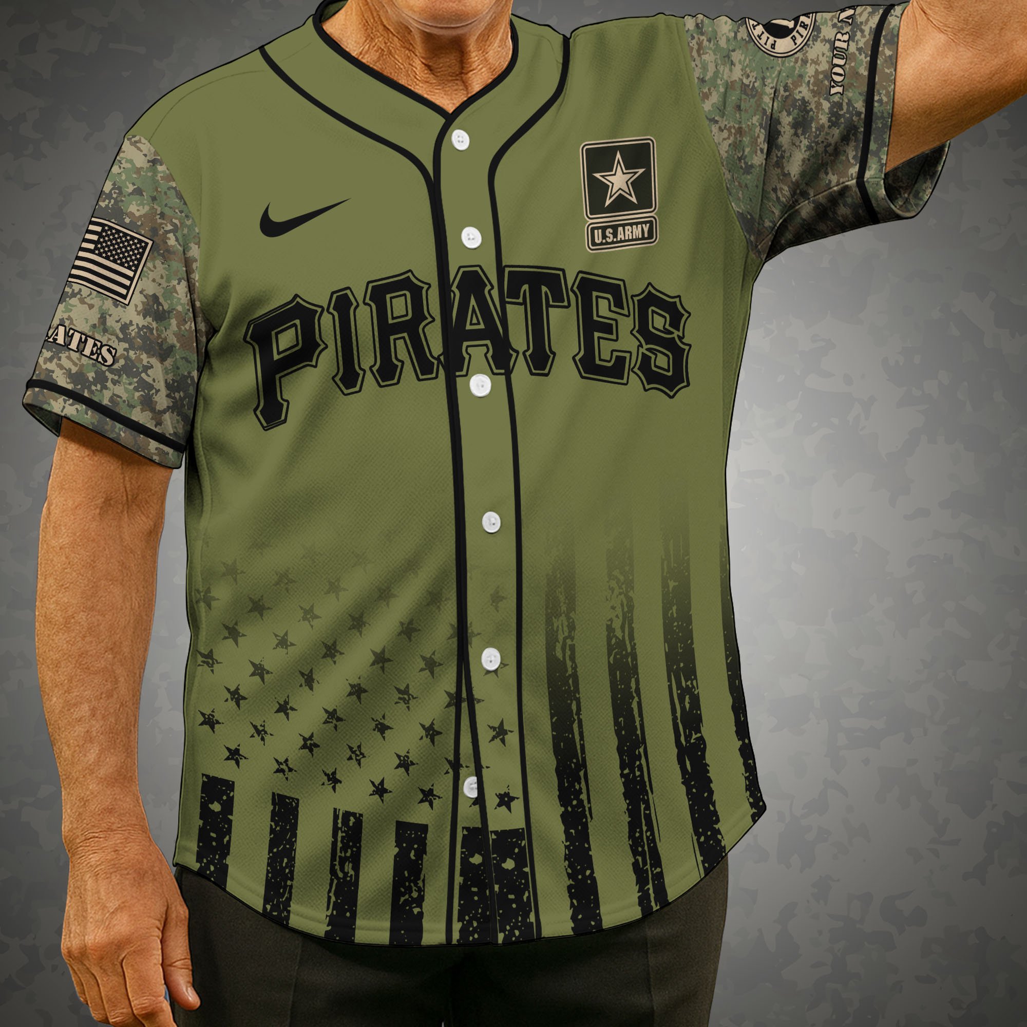 Pittsburgh Pirates Baseball Shirt x US Army Military Appreciation Night Jersey Editions Limited 2025 Custom Name, Sport Shirt For Fans ETRG-05082173