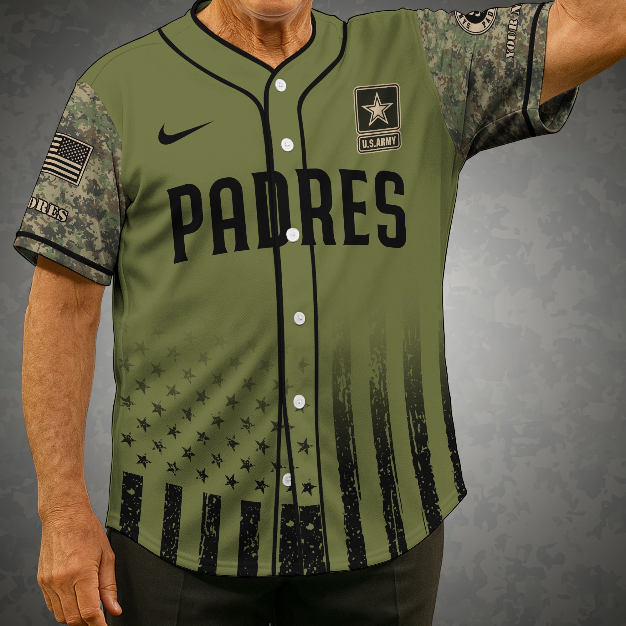 San Diego Padres Baseball Shirt x US Army Military Appreciation Night Jersey Editions Limited 2025 Custom Name, Sport Shirt For Fans ETRG-05082173
