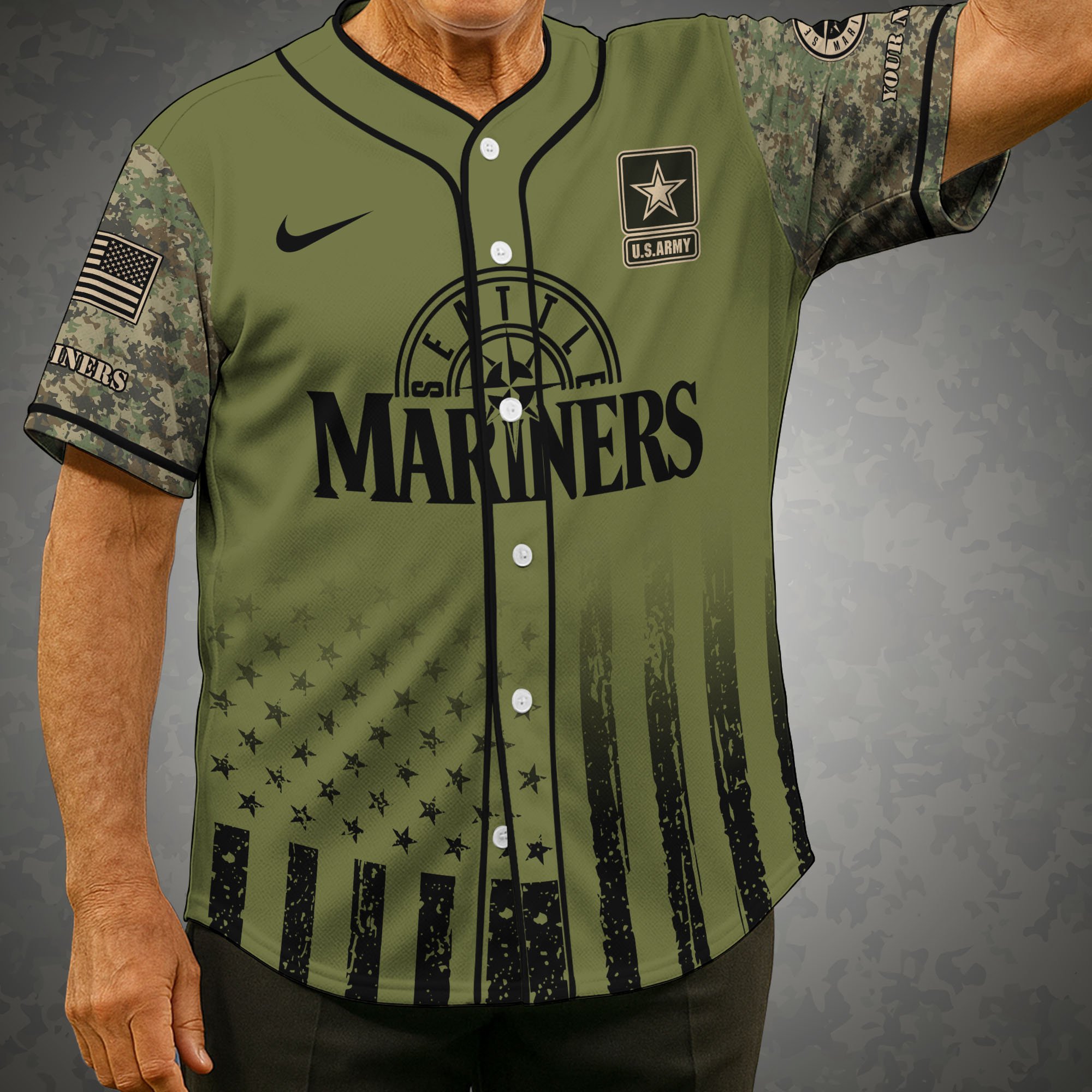 Seattle Mariners Baseball Shirt x US Army Military Appreciation Night Jersey Editions Limited 2025 Custom Name, Sport Shirt For Fans ETRG-05082173
