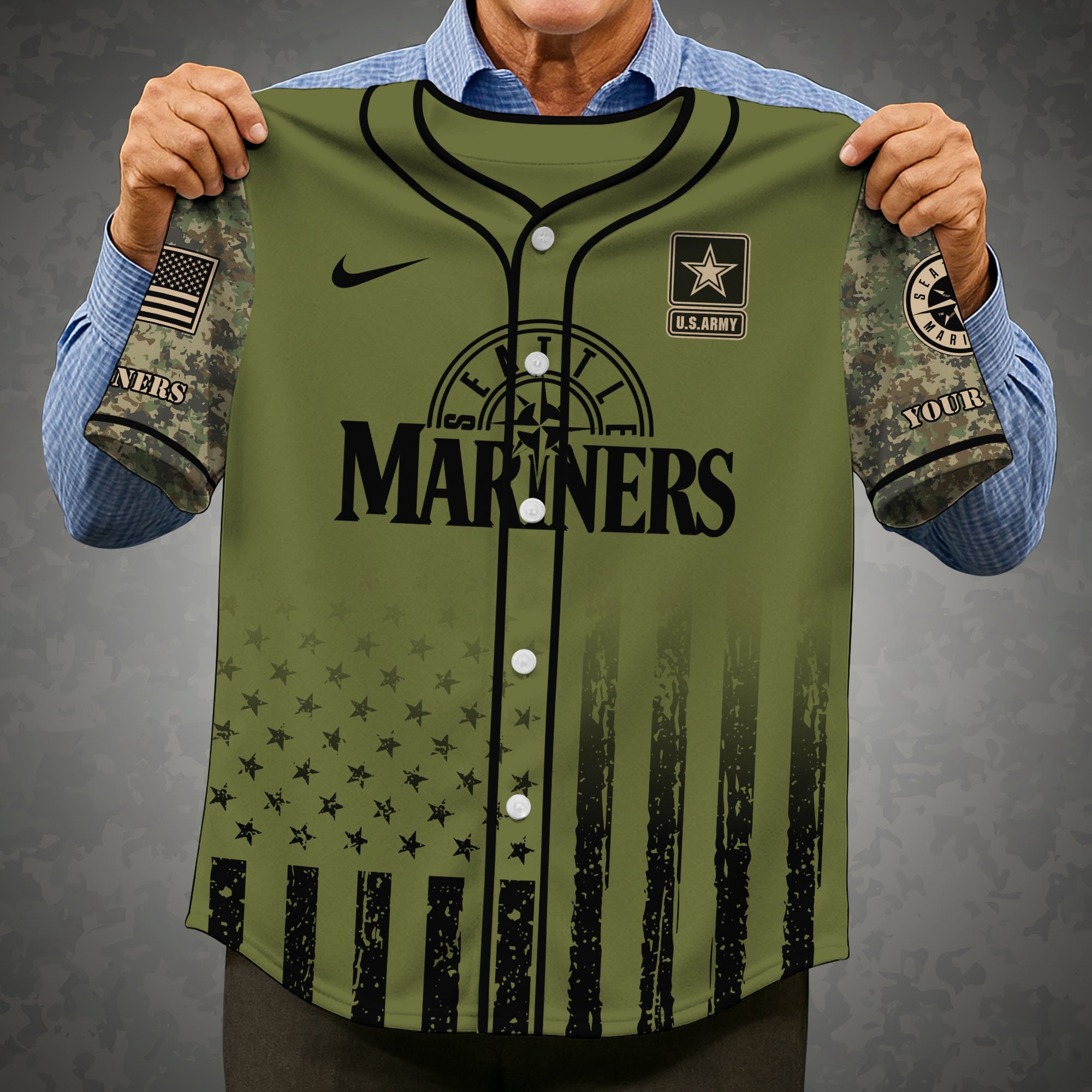 Alternative view of Seattle Mariners Baseball Shirt x US Army Military Appreciation Night Jersey Editions Limited 2025 Custom Name, Sport Shirt For Fans ETRG-05082173