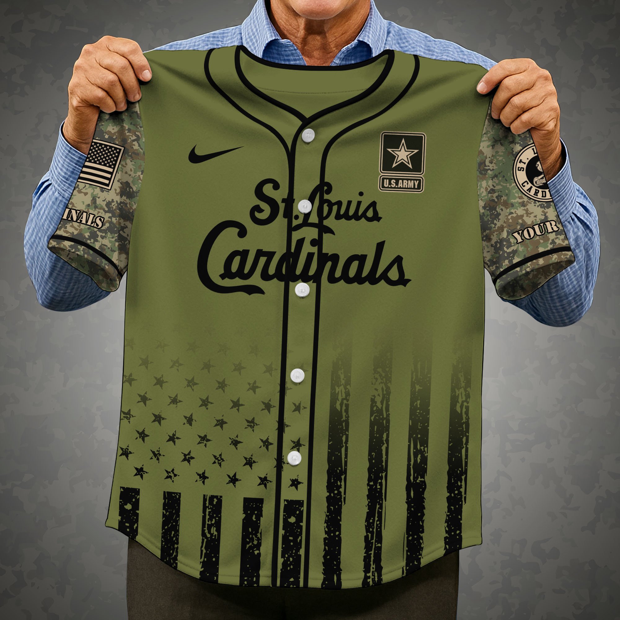 Alternative view of St. Louis Cardinals Baseball Shirt x US Army Military Appreciation Night Jersey Editions Limited 2025 Custom Name, Sport Shirt For Fans ETRG-05082173