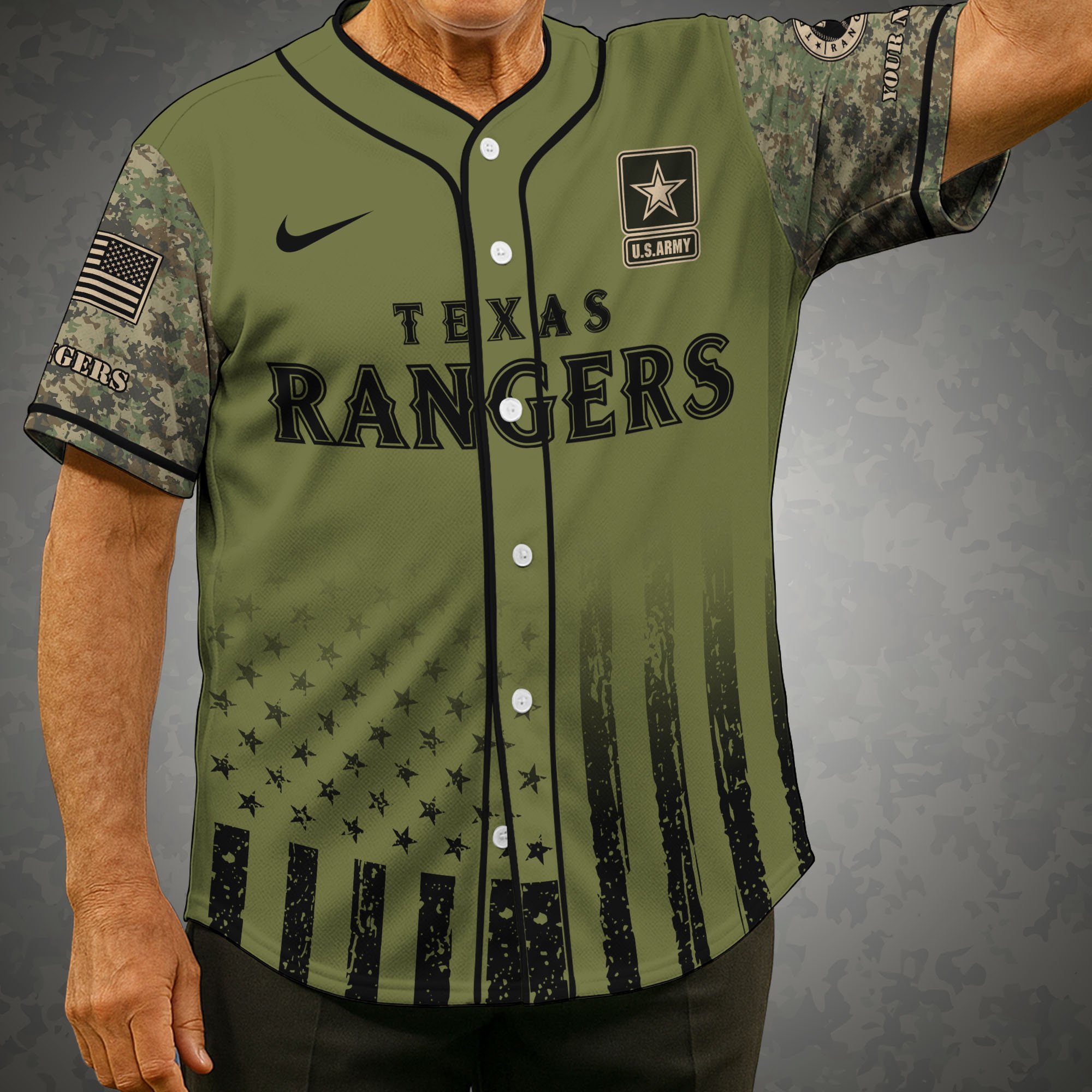 Texas Rangers Baseball Shirt x US Army Military Appreciation Night Jersey Editions Limited 2025 Custom Name, Sport Shirt For Fans ETRG-05082173
