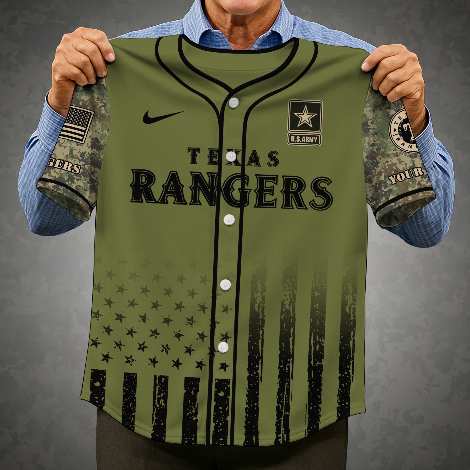 Alternative view of Texas Rangers Baseball Shirt x US Army Military Appreciation Night Jersey Editions Limited 2025 Custom Name, Sport Shirt For Fans ETRG-05082173