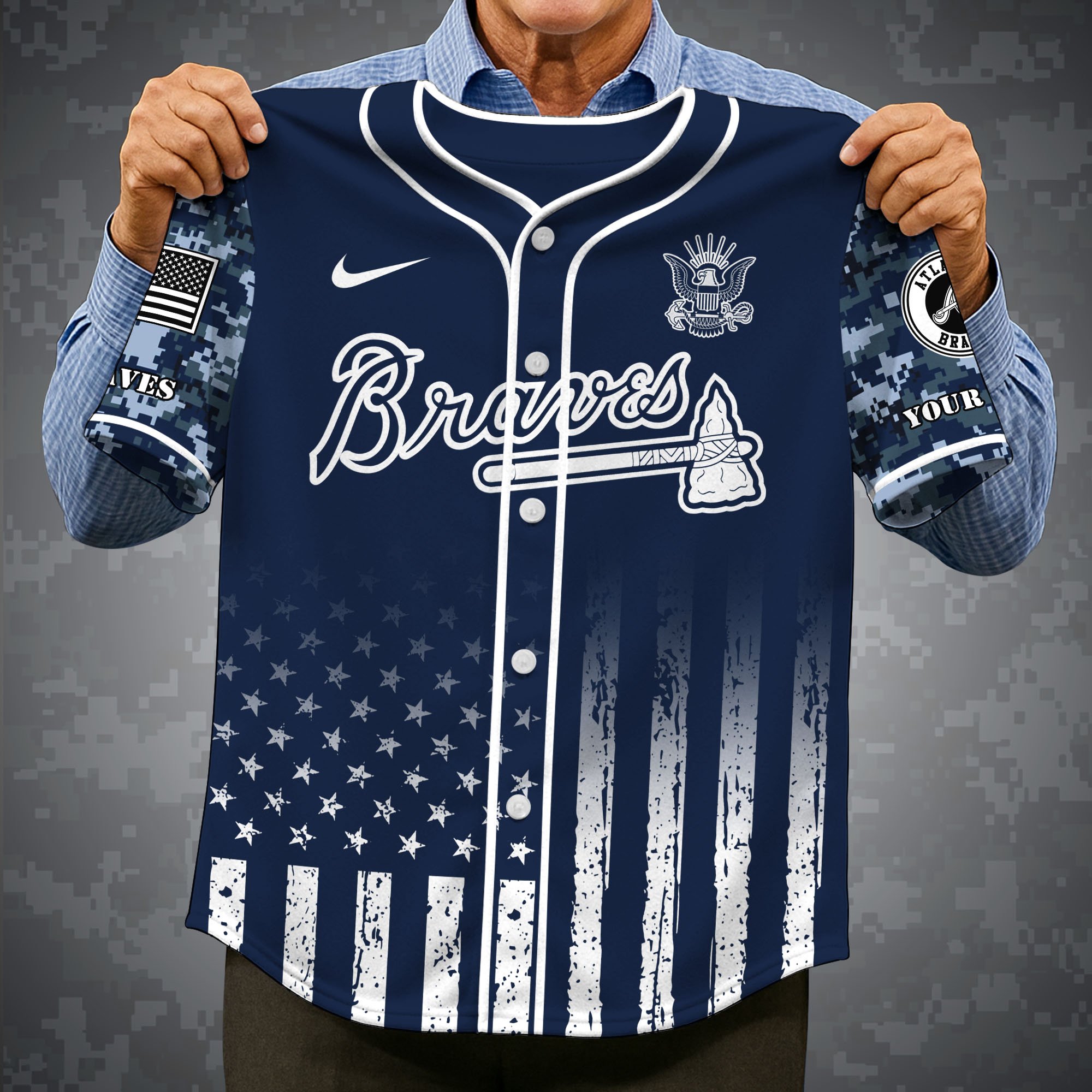 Alternative view of Atlanta Braves Baseball Shirt x US Navy Military Appreciation Night Jersey Editions Limited 2025 Custom Name, Sport Shirt For Fan ETRG-05132194