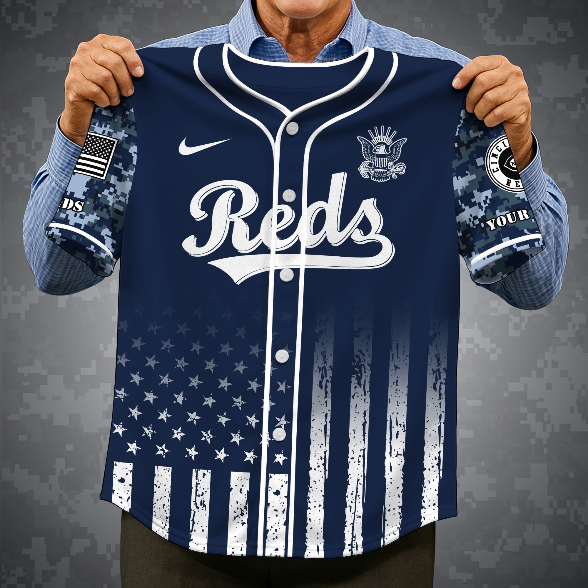 Alternative view of Cincinnati Reds Baseball Shirt x US Navy Military Appreciation Night Jersey Editions Limited 2025 Custom Name, Sport Shirt For Fan ETRG-05132194