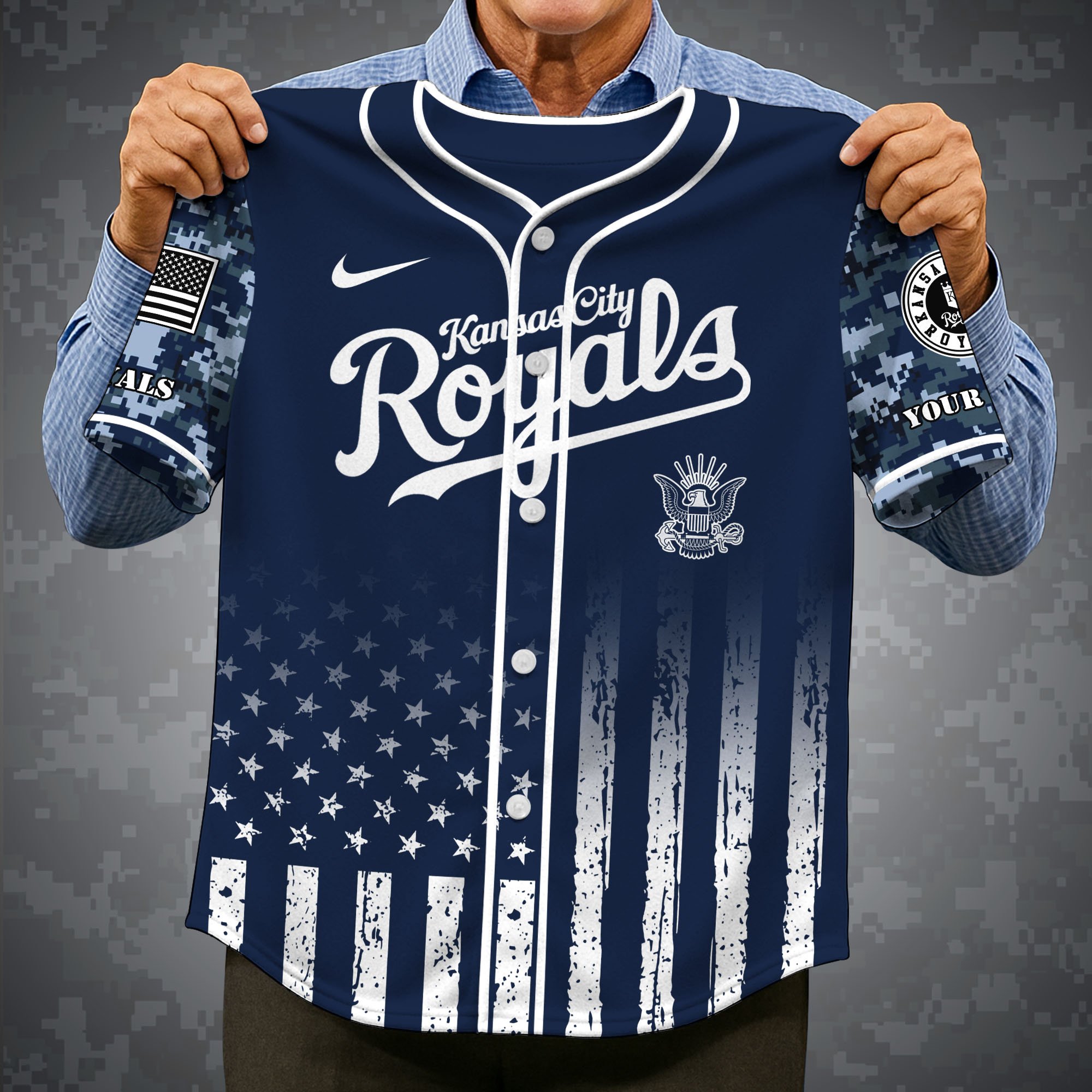 Alternative view of Kansas City Royals Baseball Shirt x US Navy Military Appreciation Night Jersey Editions Limited 2025 Custom Name, Sport Shirt For Fan ETRG-05132194