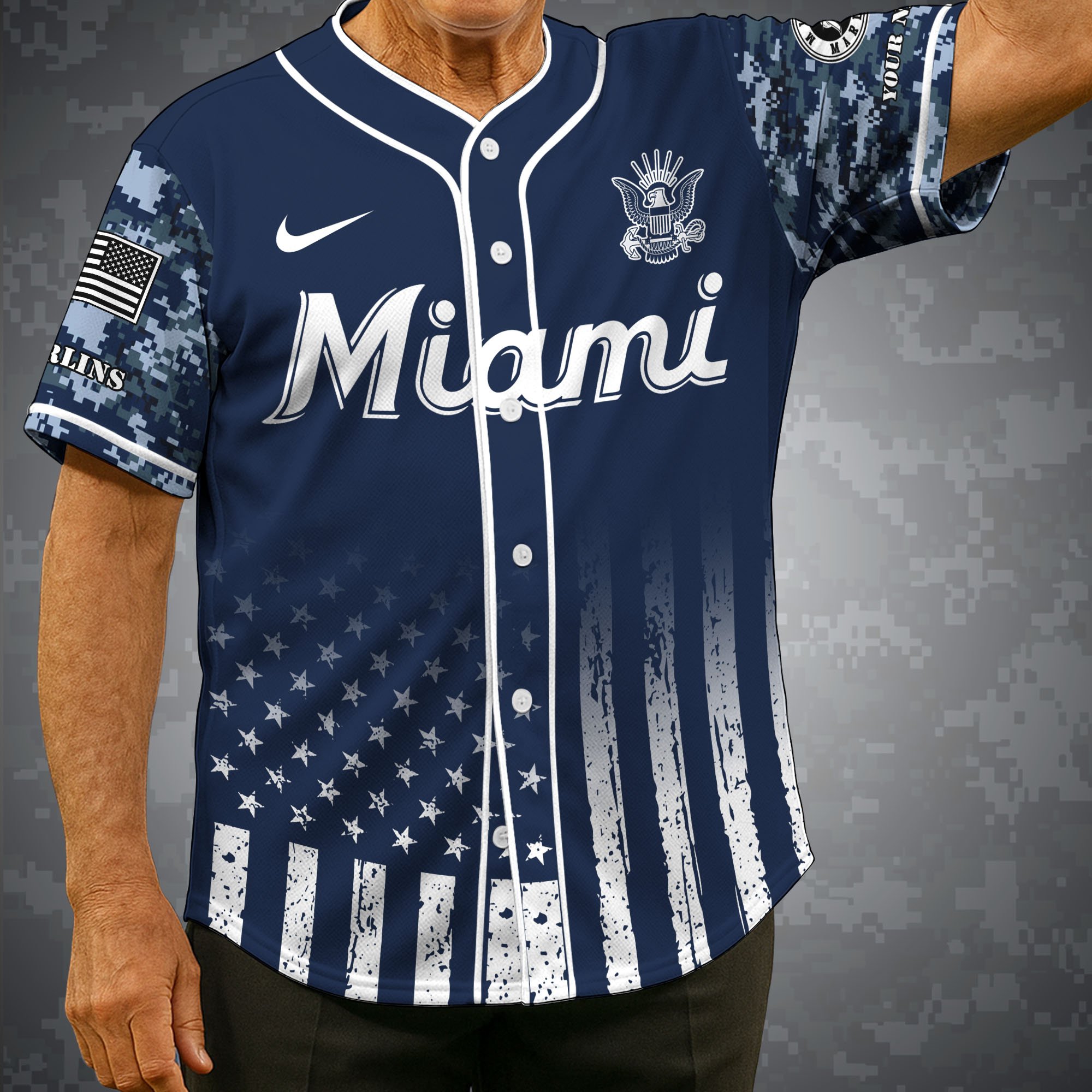 Miami Marlins Baseball Shirt x US Navy Military Appreciation Night Jersey Editions Limited 2025 Custom Name, Sport Shirt For Fan ETRG-05132194