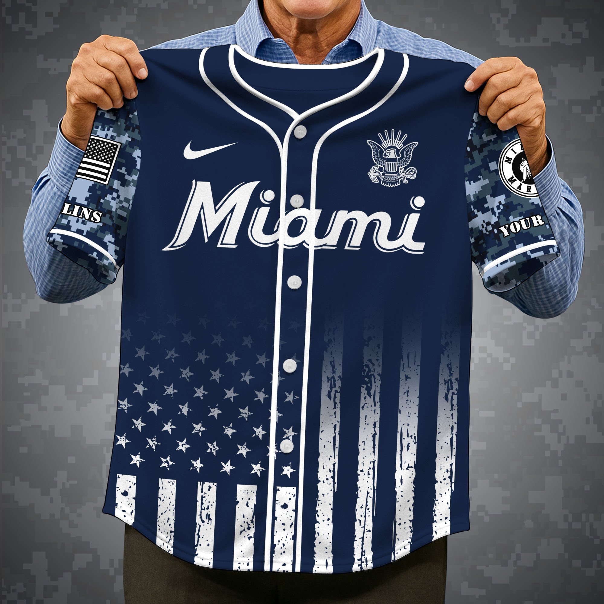 Alternative view of Miami Marlins Baseball Shirt x US Navy Military Appreciation Night Jersey Editions Limited 2025 Custom Name, Sport Shirt For Fan ETRG-05132194