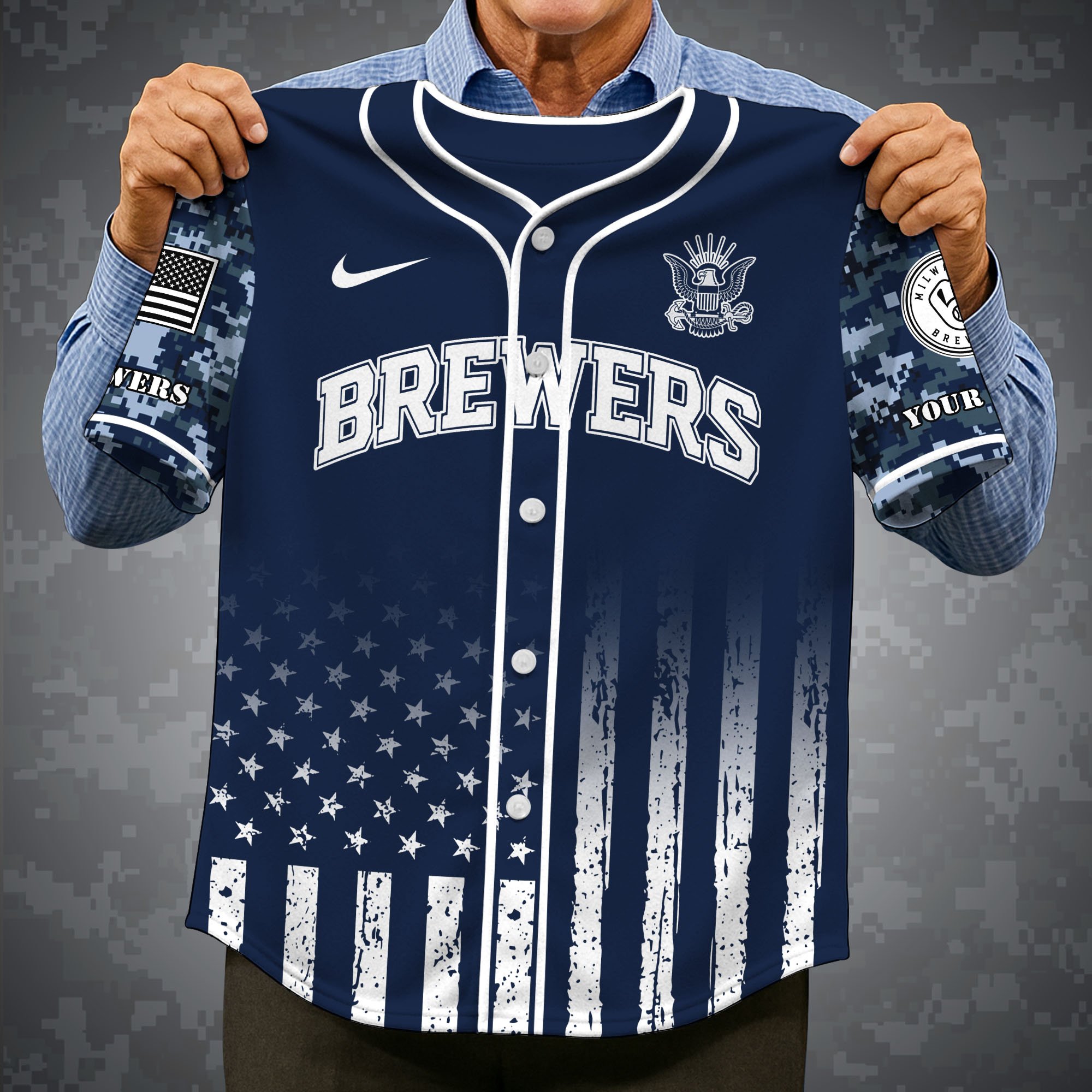 Alternative view of Milwaukee Brewers Baseball Shirt x US Navy Military Appreciation Night Jersey Editions Limited 2025 Custom Name, Sport Shirt For Fan ETRG-05132194