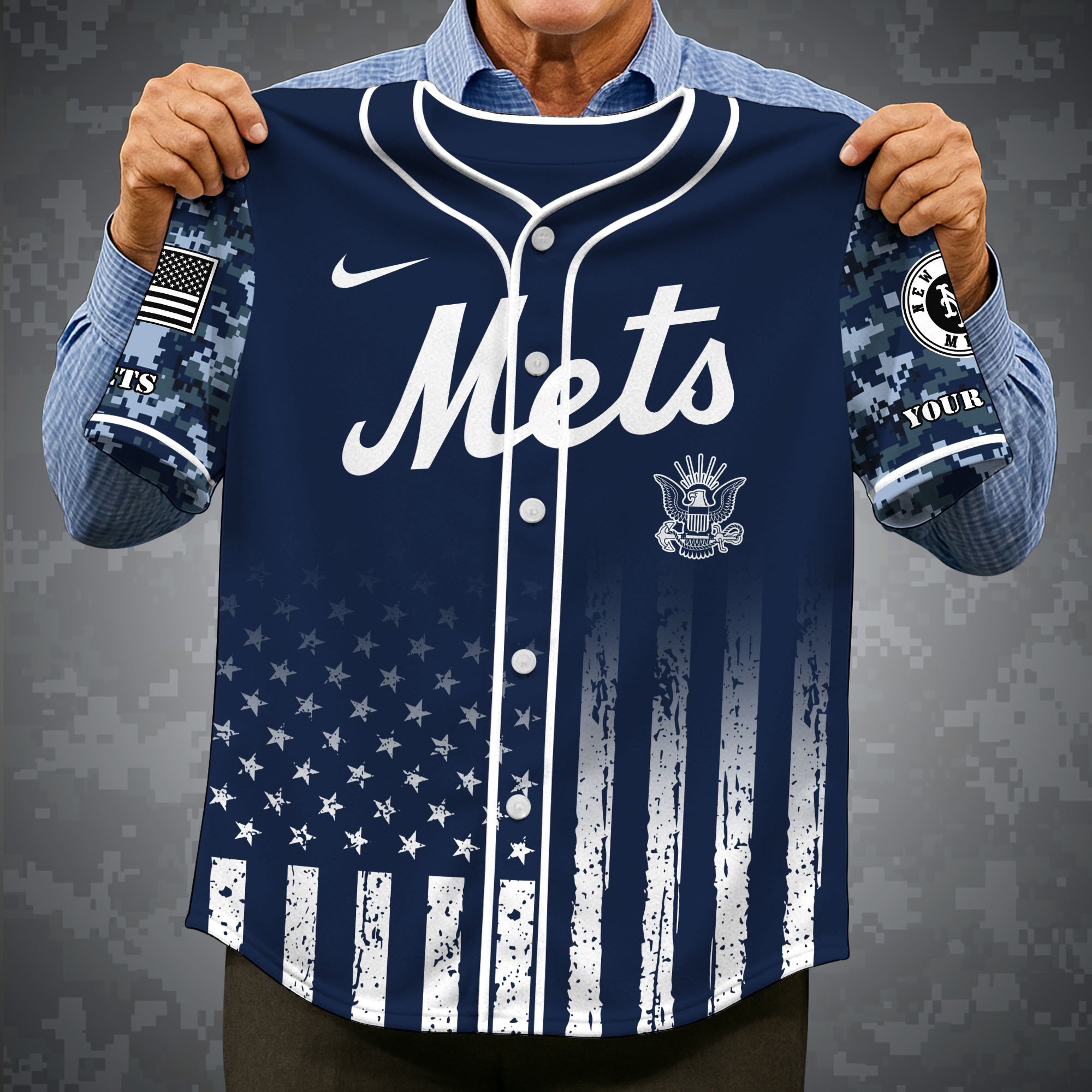 Alternative view of New York Mets Baseball Shirt x US Navy Military Appreciation Night Jersey Editions Limited 2025 Custom Name, Sport Shirt For Fan ETRG-05132194