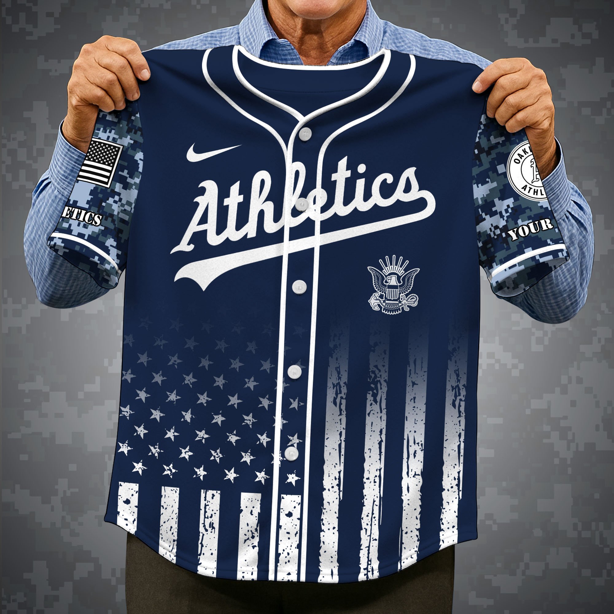 Alternative view of Oakland Athletics Baseball Shirt x US Navy Military Appreciation Night Jersey Editions Limited 2025 Custom Name, Sport Shirt For Fan ETRG-05132194