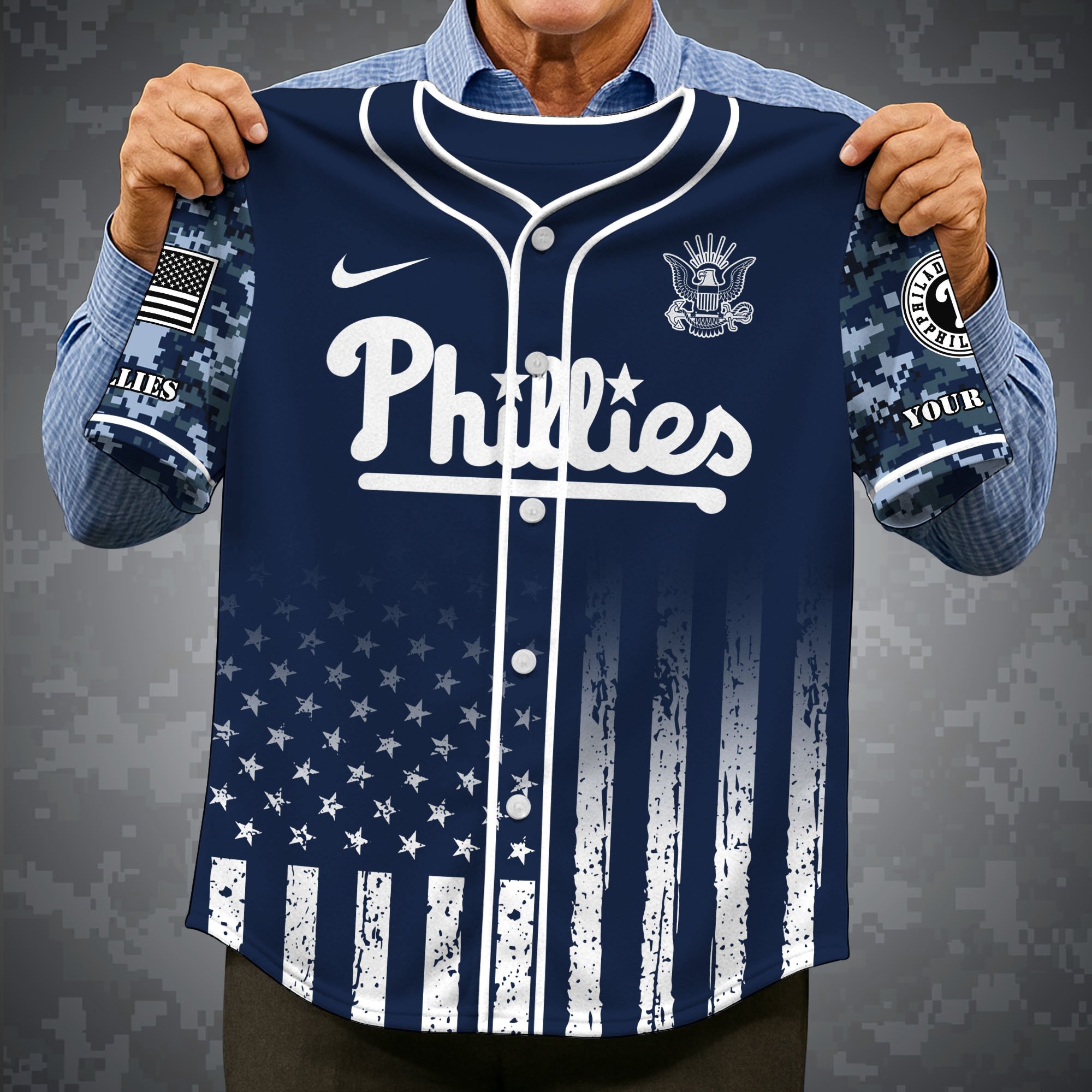 Alternative view of Philadelphia Phillies Baseball Shirt x US Navy Military Appreciation Night Jersey Editions Limited 2025 Custom Name, Sport Shirt For Fan ETRG-05132194