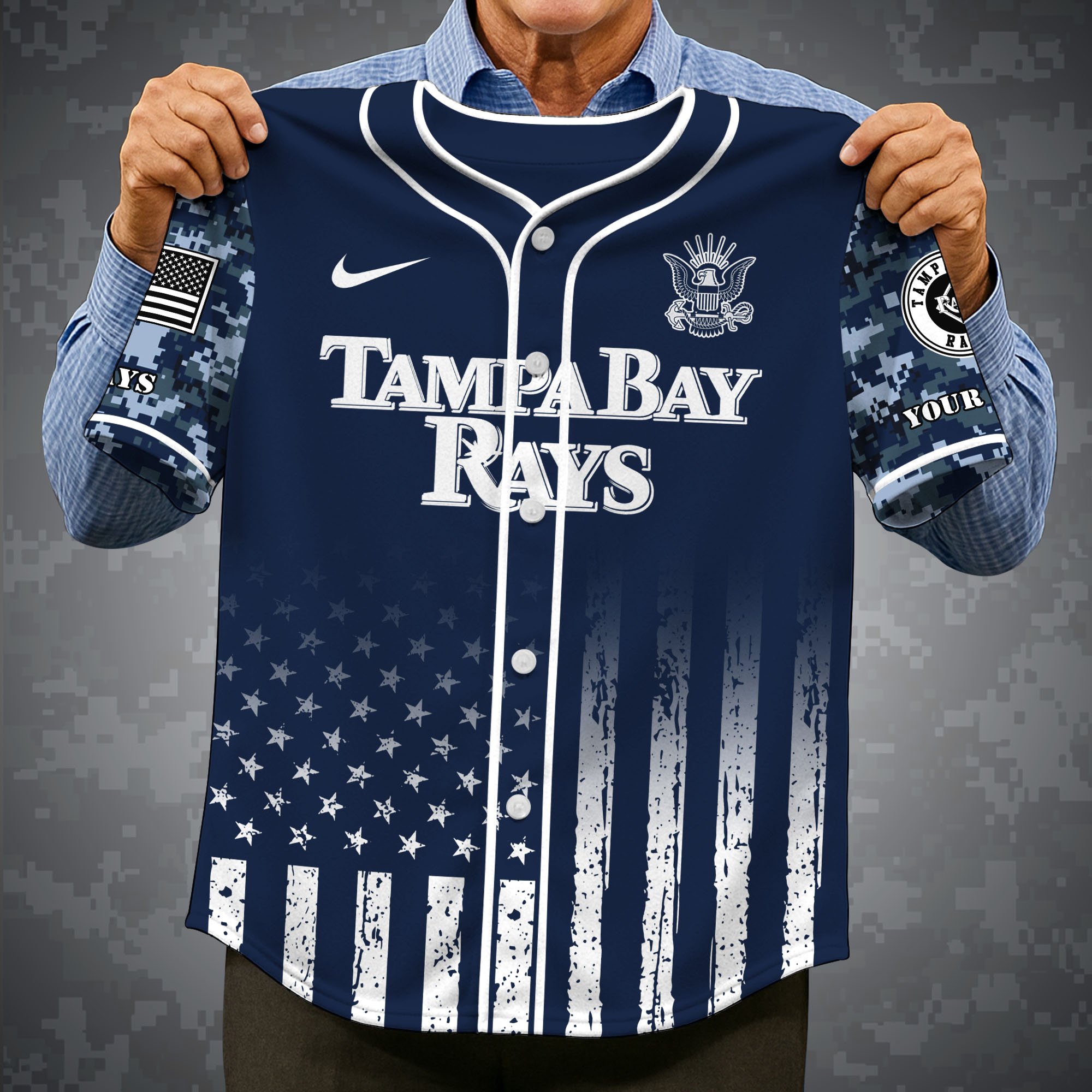 Alternative view of Tampa Bay Rays Baseball Shirt x US Navy Military Appreciation Night Jersey Editions Limited 2025 Custom Name, Sport Shirt For Fan ETRG-05132194