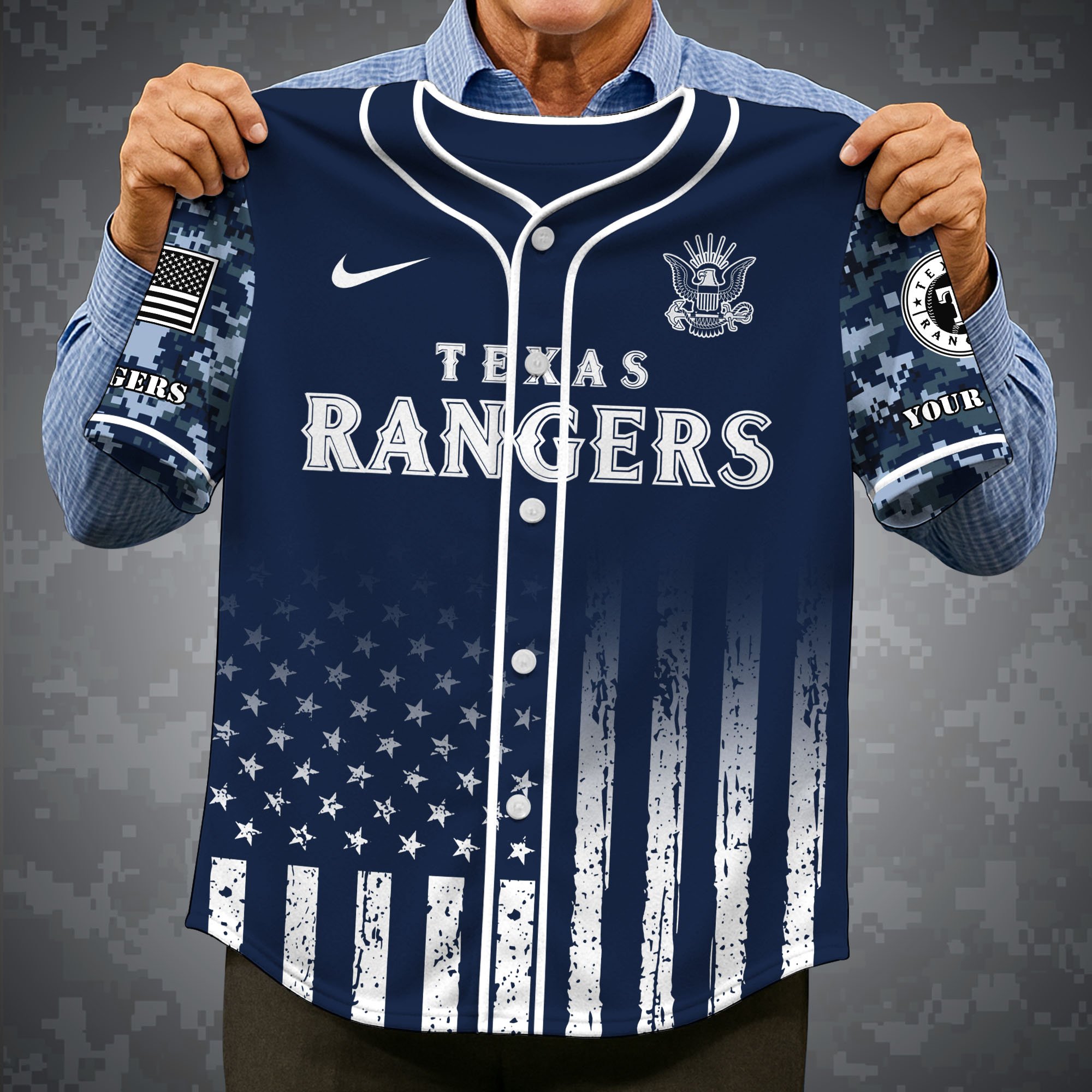 Alternative view of Texas Rangers Baseball Shirt x US Navy Military Appreciation Night Jersey Editions Limited 2025 Custom Name, Sport Shirt For Fan ETRG-05132194