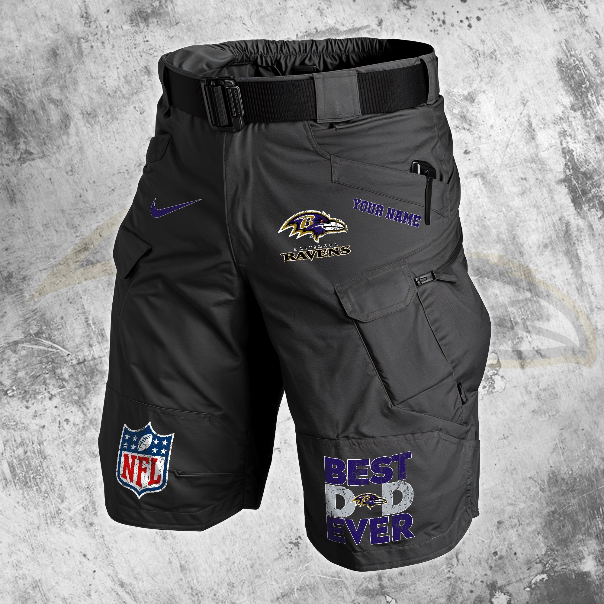 Baltimore Ravens Men Cargo Shorts Custom Your Name, Football Lovers Clothings, Father's Day Gifts EHIVM-05152262N