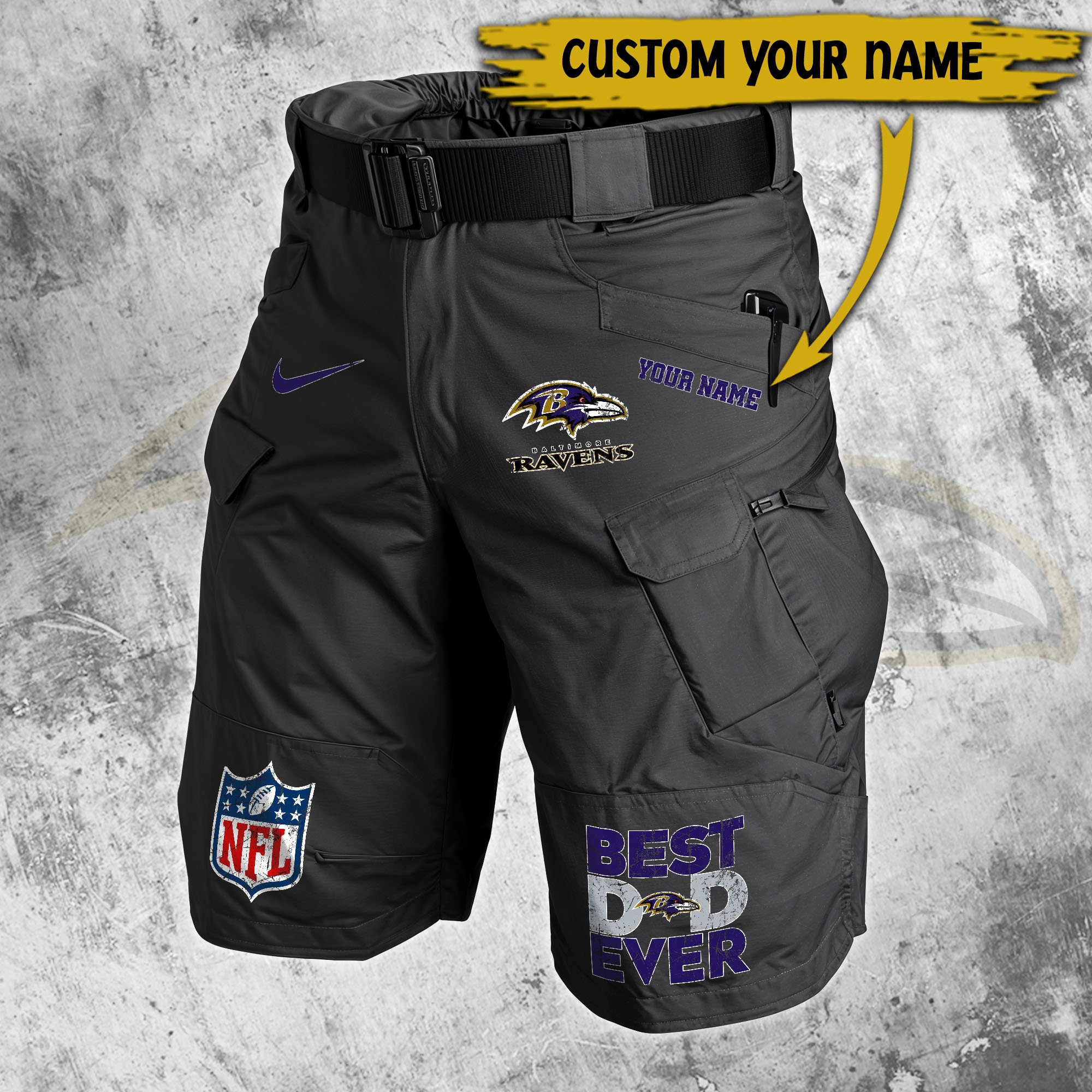 Alternative view of Baltimore Ravens Men Cargo Shorts Custom Your Name, Football Lovers Clothings, Father's Day Gifts EHIVM-05152262N