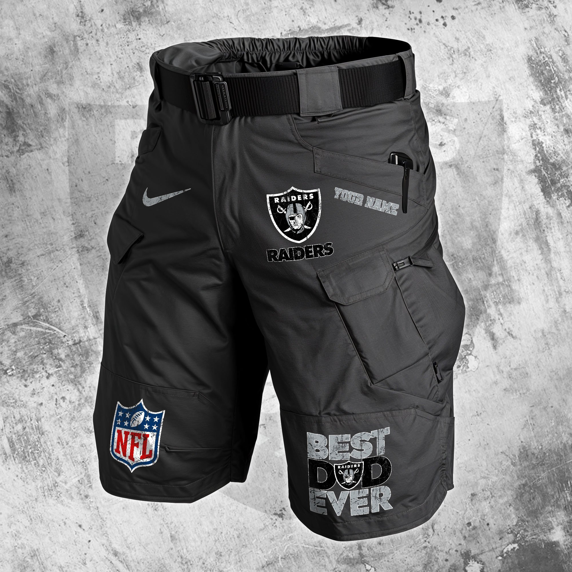 Las Vegas Raiders Men Cargo Shorts Custom Your Name, Football Lovers Clothings, Father's Day Gifts EHIVM-05152262N