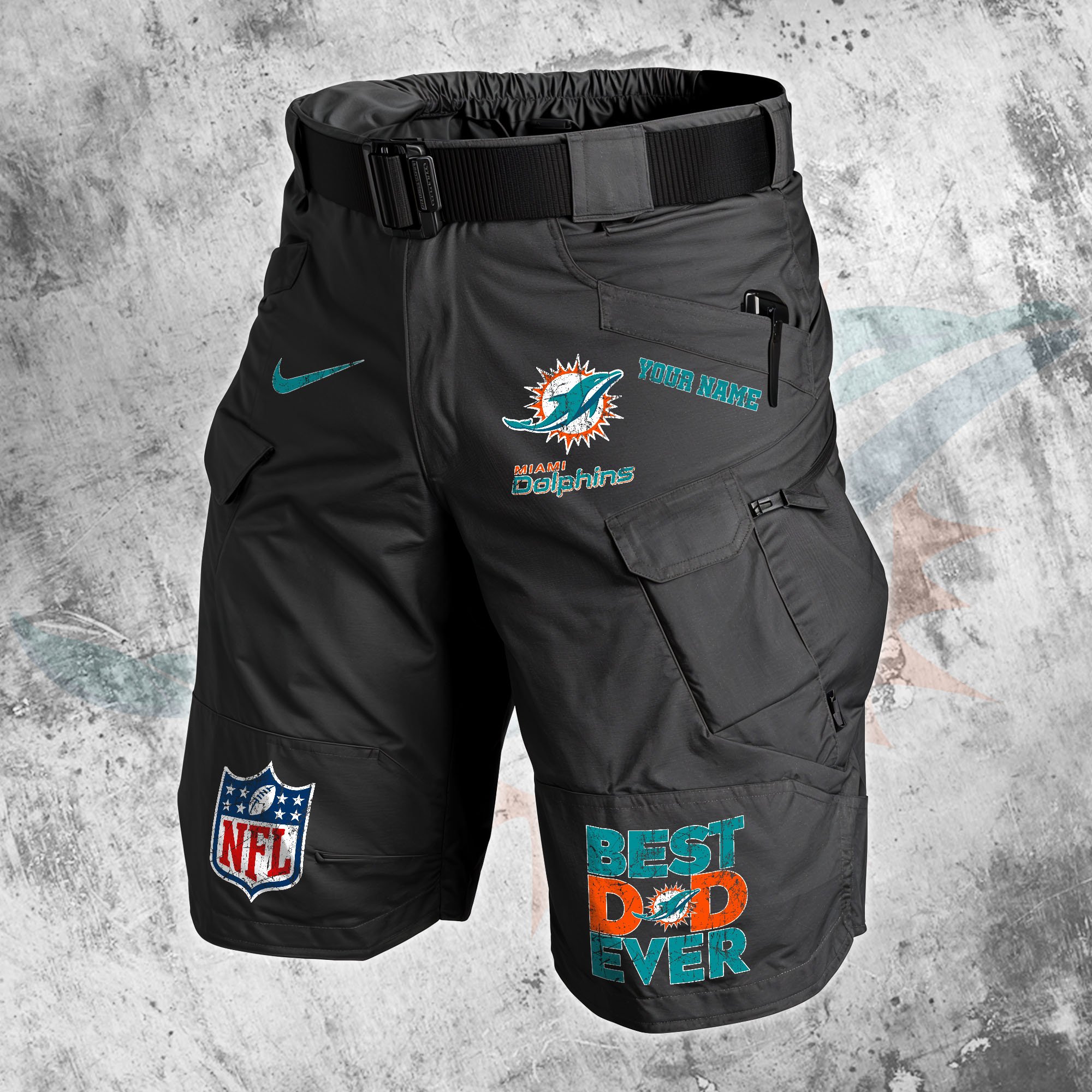 Miami Dolphins Men Cargo Shorts Custom Your Name, Football Lovers Clothings, Father's Day Gifts EHIVM-05152262N