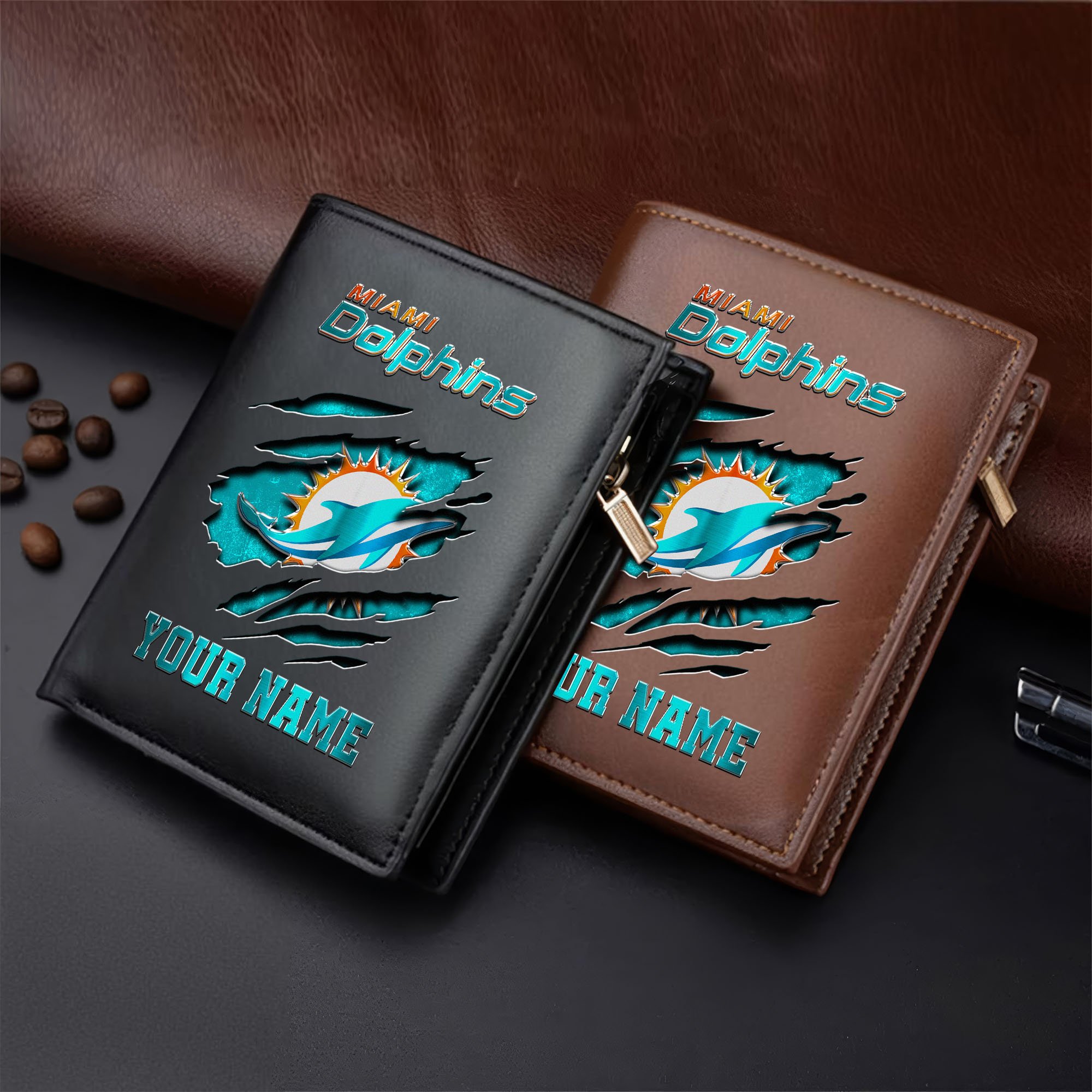 Miami Dolphins Men Wallet Custom Your Name, Football Team Men Wallet For Fans, Gifts For Football Lovers  EHIVM-05152222