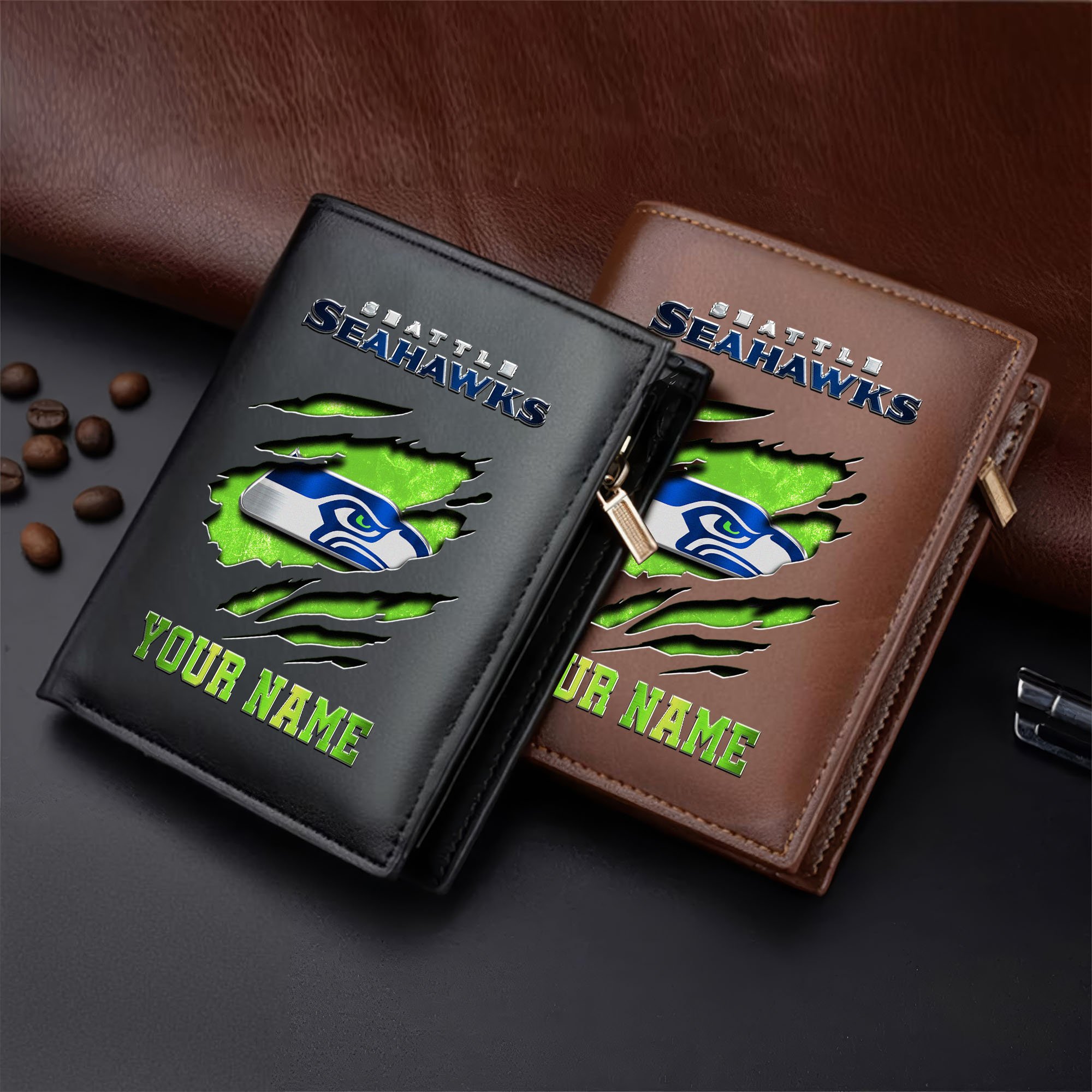 Seattle Seahawks Men Wallet Custom Your Name, Football Team Men Wallet For Fans, Gifts For Football Lovers  EHIVM-05152222