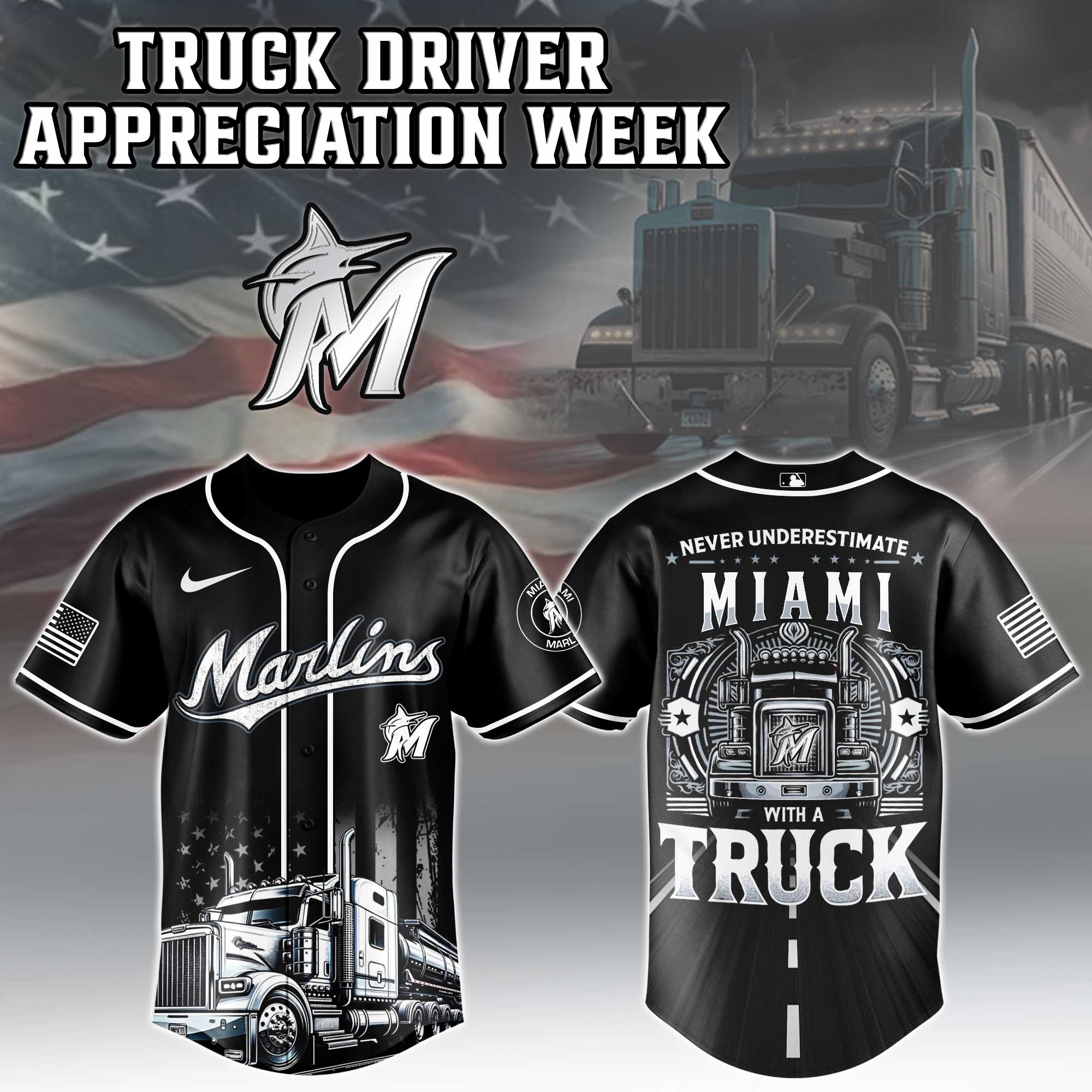 Miami Marlins  MLB X Nation Truck Driver Appreciation Week Limited Edition Jersey 2025 