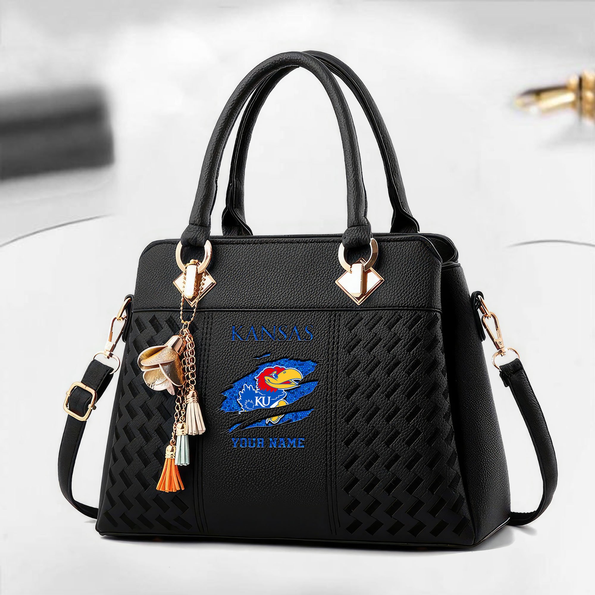 Kansas Jayhawks Deluxe Handbag For Women Custom Your Name 2025 Versions, Sport Deluxe Handbag EHIVM-05222308A