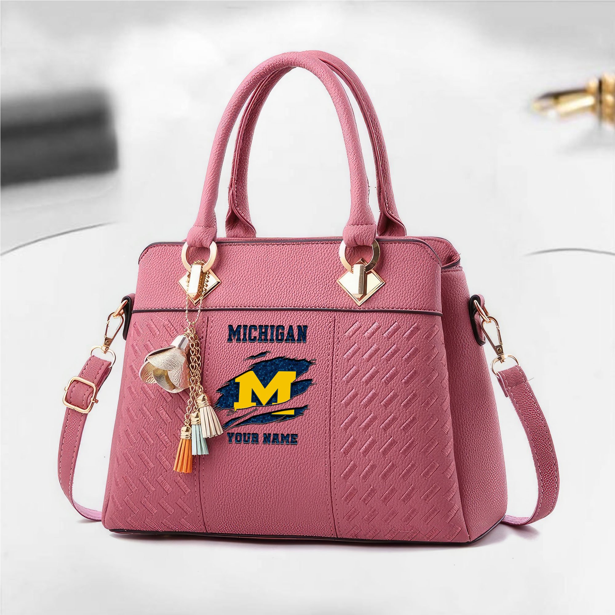 Alternative view of Michigan Wolverines Deluxe Handbag For Women Custom Your Name 2025 Versions, Sport Deluxe Handbag EHIVM-05222308A