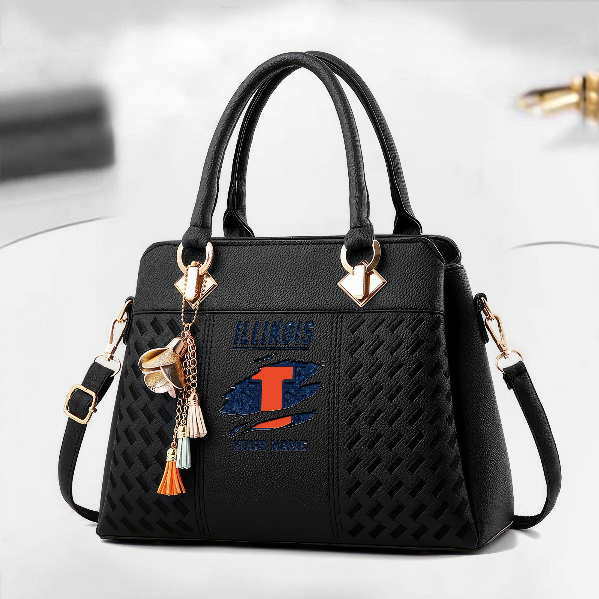 Illinois Fighting Illini Deluxe Handbag For Women Custom Your Name 2025 Versions, Sport Deluxe Handbag EHIVM-05222308A