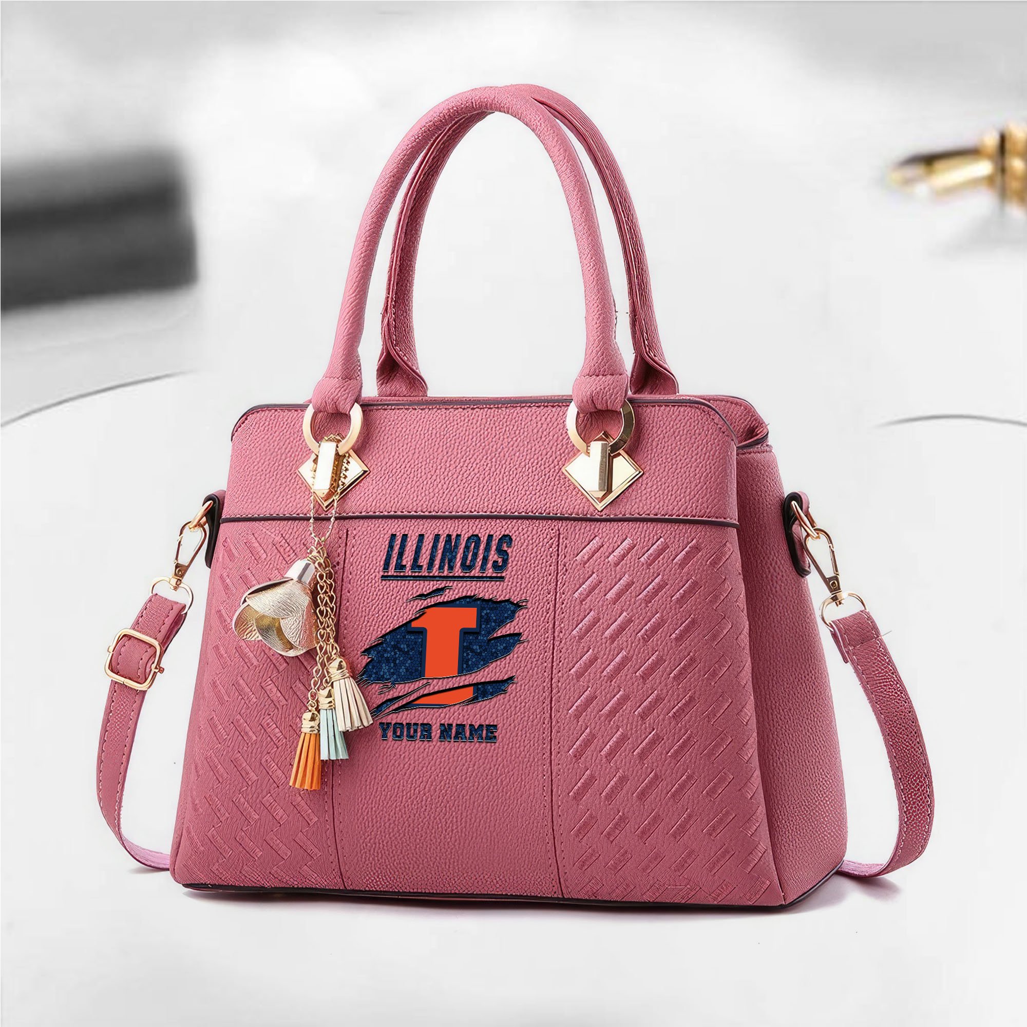 Alternative view of Illinois Fighting Illini Deluxe Handbag For Women Custom Your Name 2025 Versions, Sport Deluxe Handbag EHIVM-05222308A