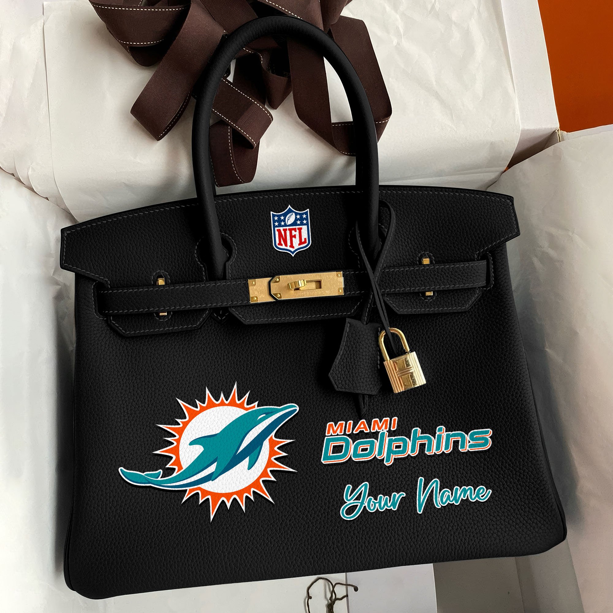 Miami Dolphins Deluxe Handbag For Women Custom Your Name 2025 Versions, Sport Deluxe Handbag EHIVM-04011572N