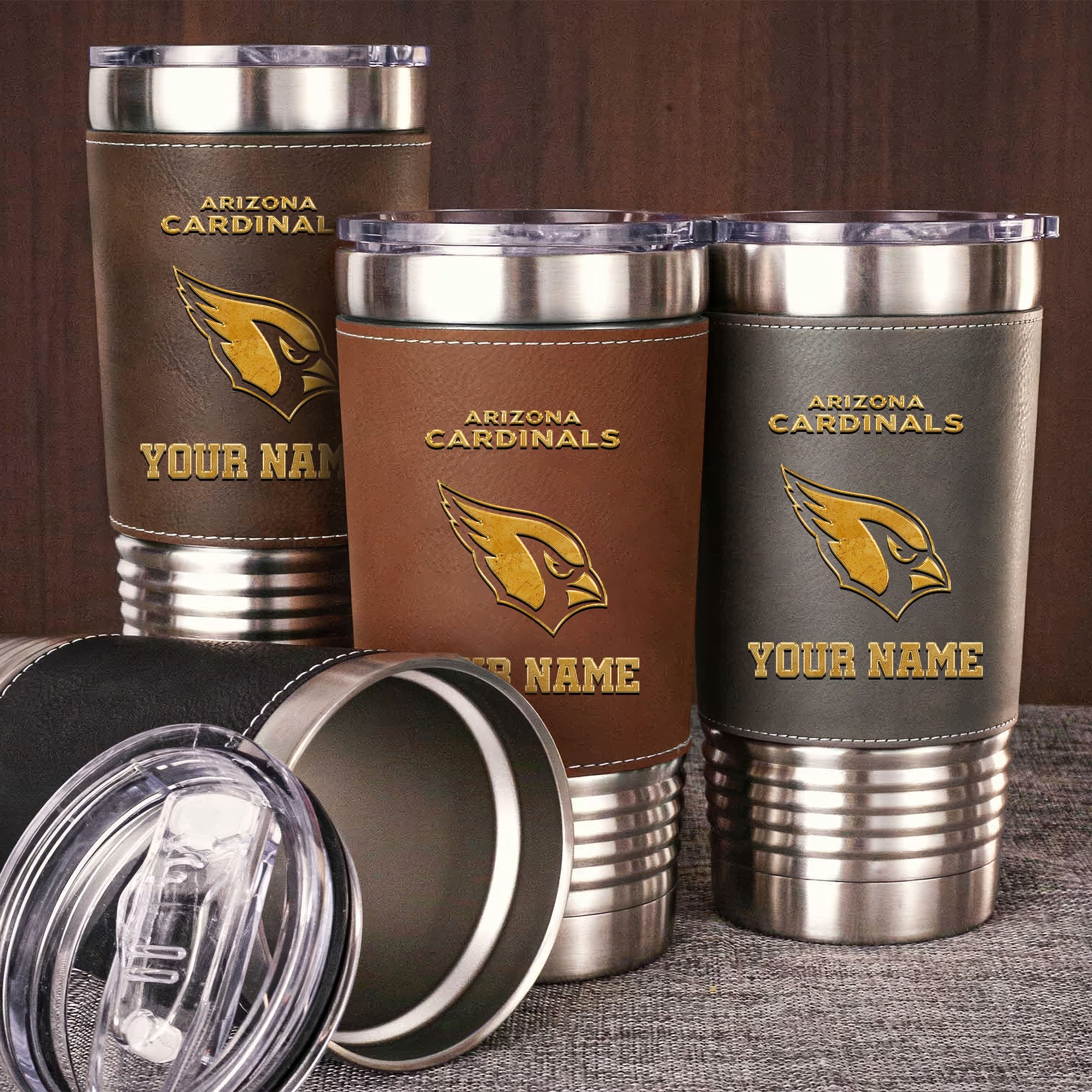 Arizona Cardinals Leather Tumbler Custom Your Name, Sport Gift For Fans, Father's Day Gifts EHIVM-05282375N