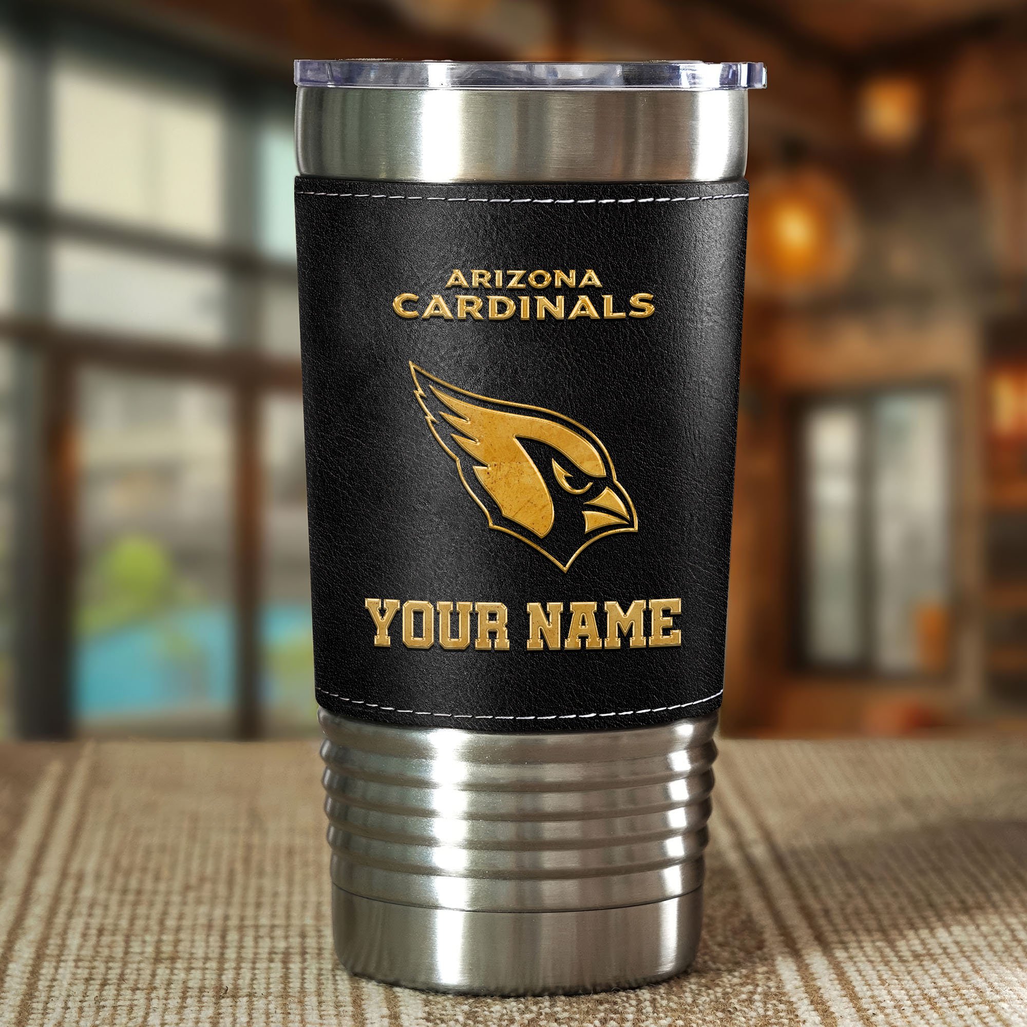 Alternative view of Arizona Cardinals Leather Tumbler Custom Your Name, Sport Gift For Fans, Father's Day Gifts EHIVM-05282375N