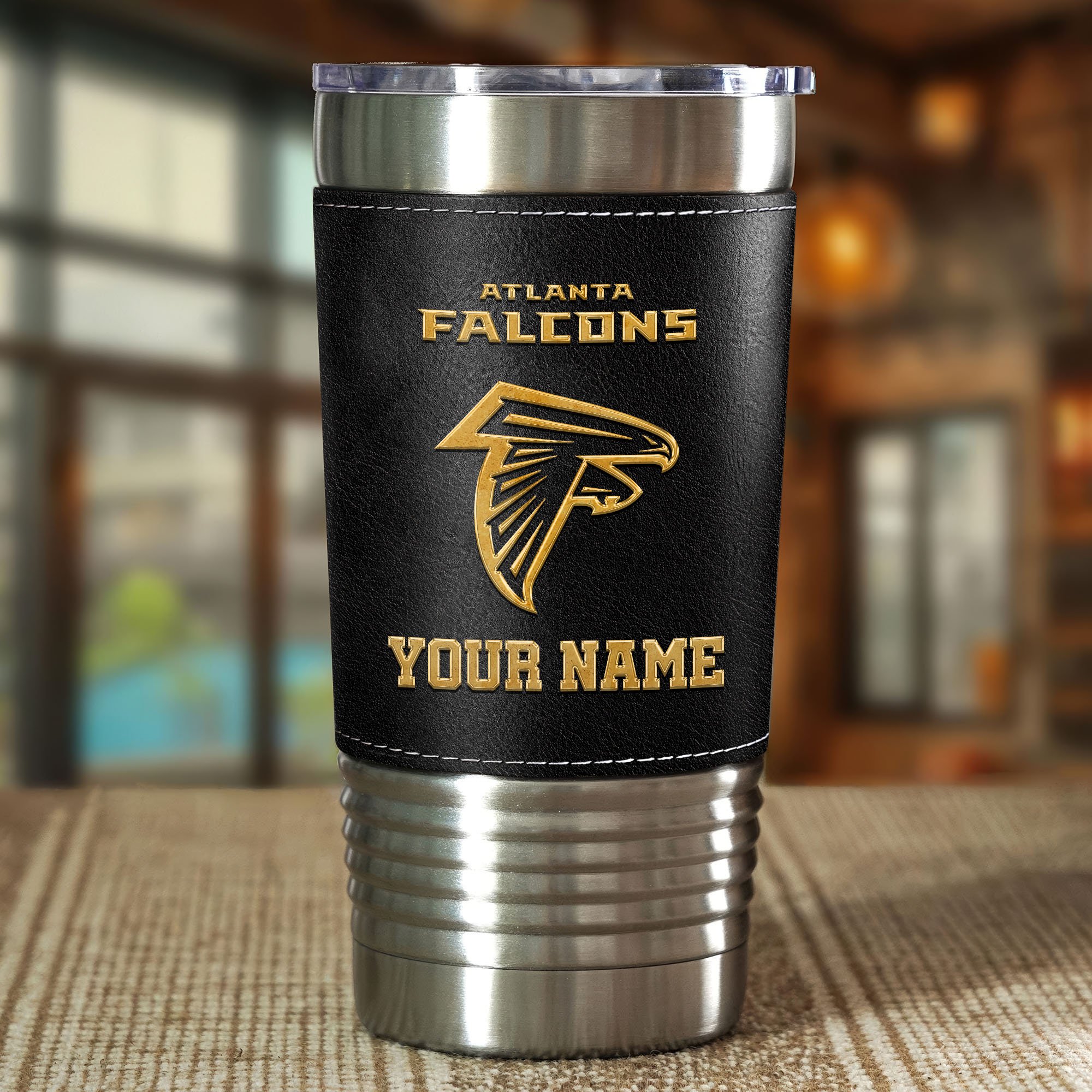 Alternative view of Atlanta Falcons Leather Tumbler Custom Your Name, Sport Gift For Fans, Father's Day Gifts EHIVM-05282375N